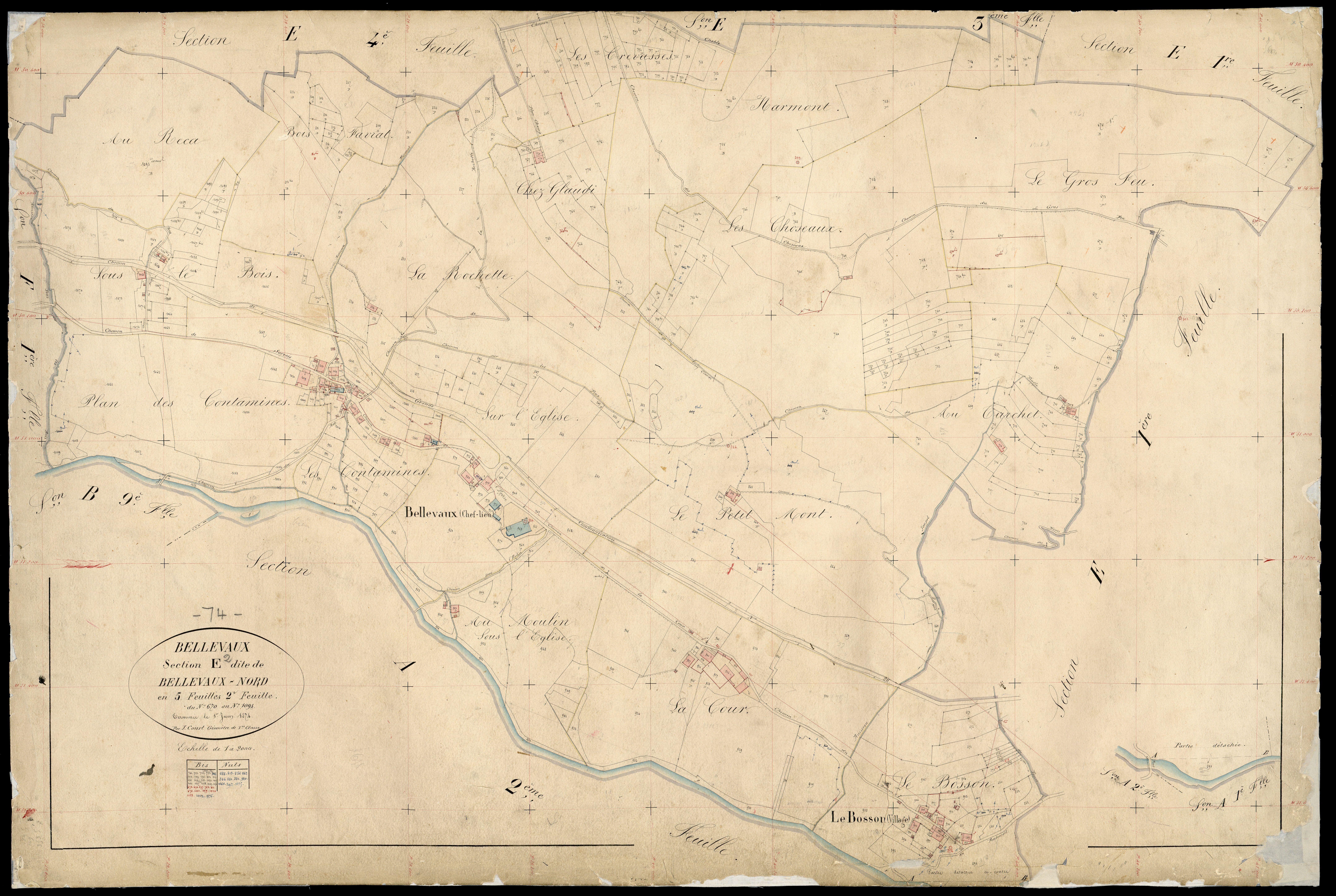 3 P 3 2736 - Feuille n° 3, parcelles n° 1094 à 1387 - 1er juin 1874