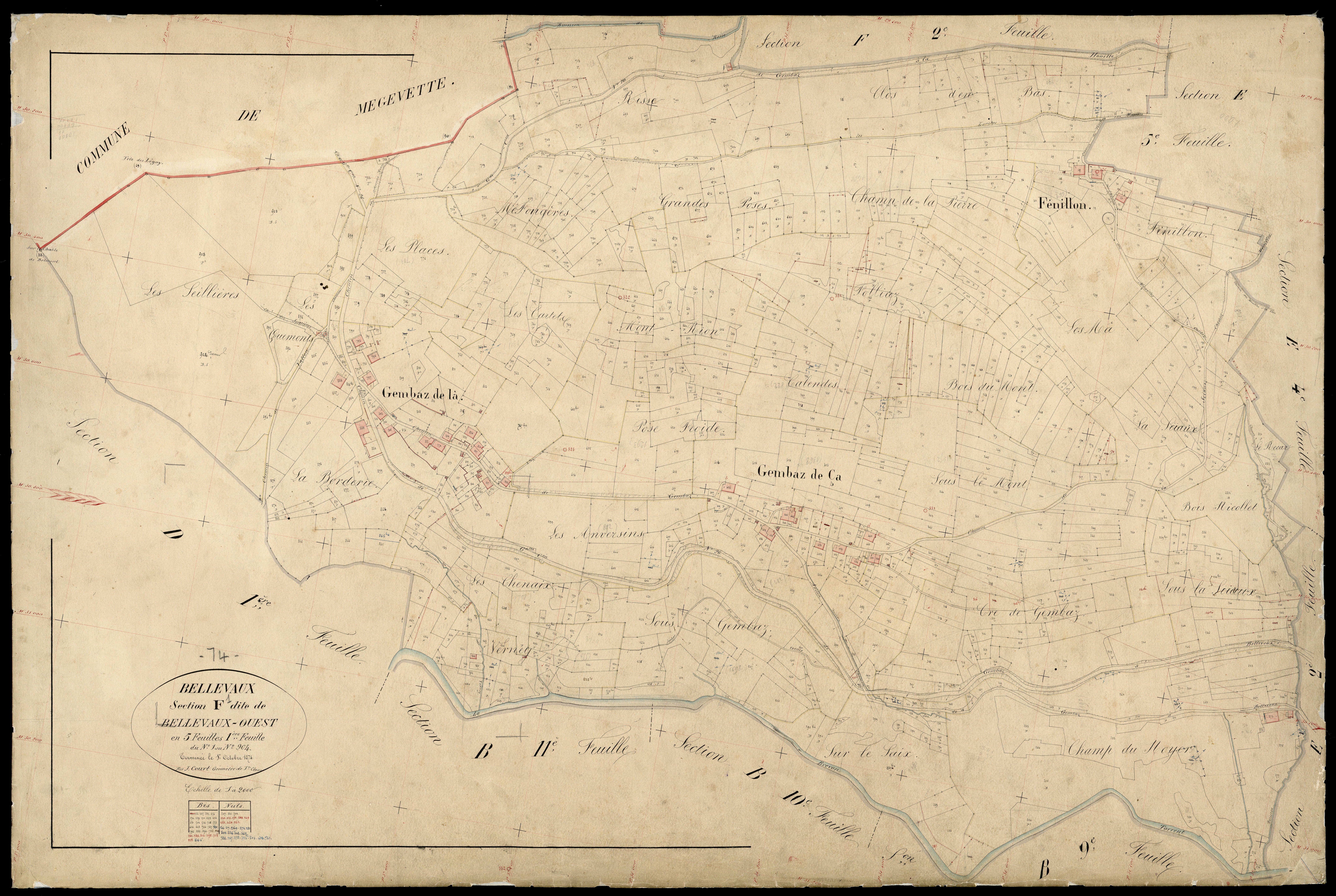 3 P 3 2740 - Feuille n° 2, parcelles n° 90 à 1094 - 1er juillet 1874