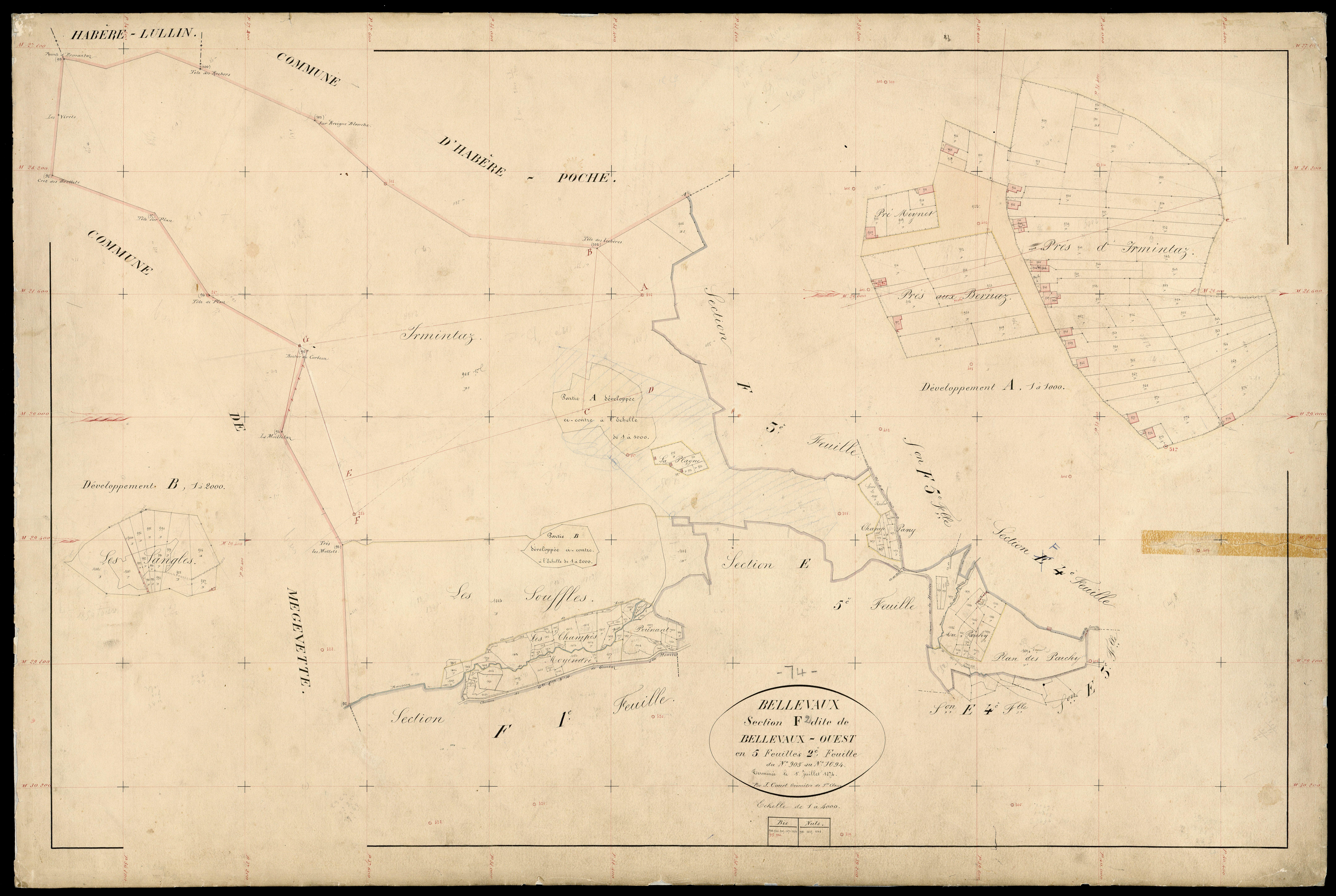 3 P 3 2741 - Feuille n° 3, parcelles n° 109 à 1428 - 1er juillet 1874