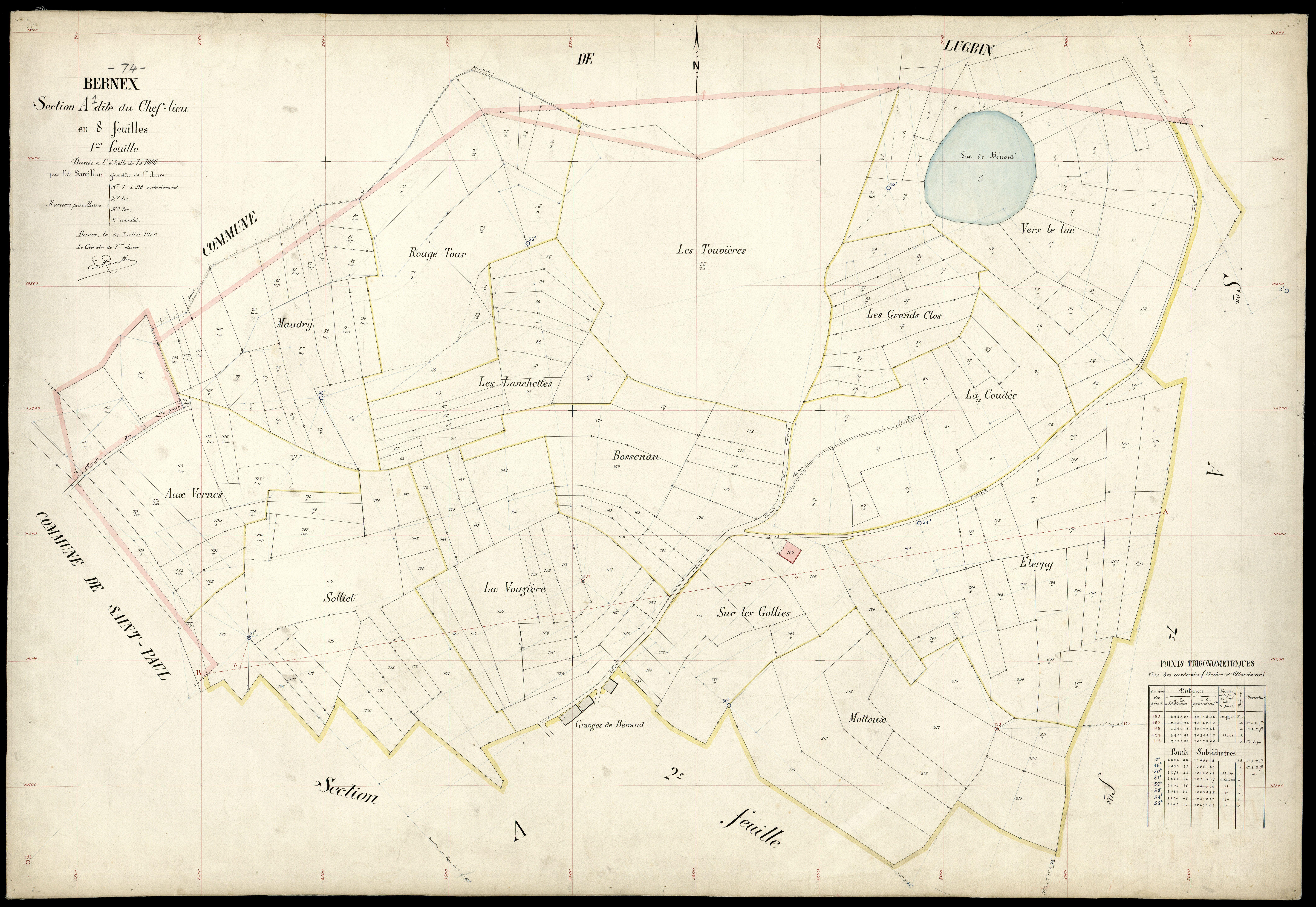 3 P 3 2746 - Feuille n° 2, parcelles n° 219 à 38 - 31 juillet 1920