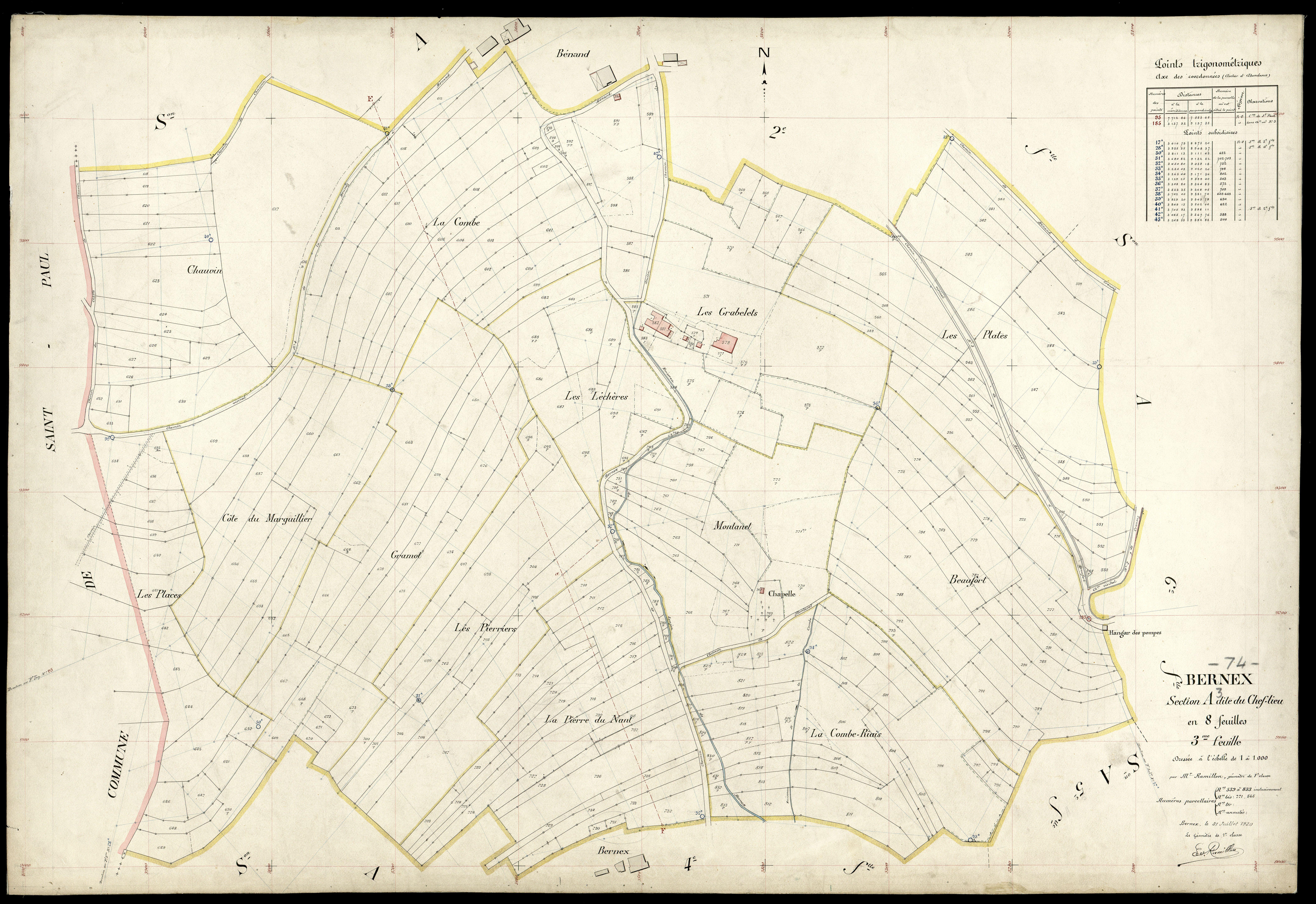 3 P 3 2748 - Feuille n° 4, parcelles n° 834 à 1300 - 31 juillet 1920
