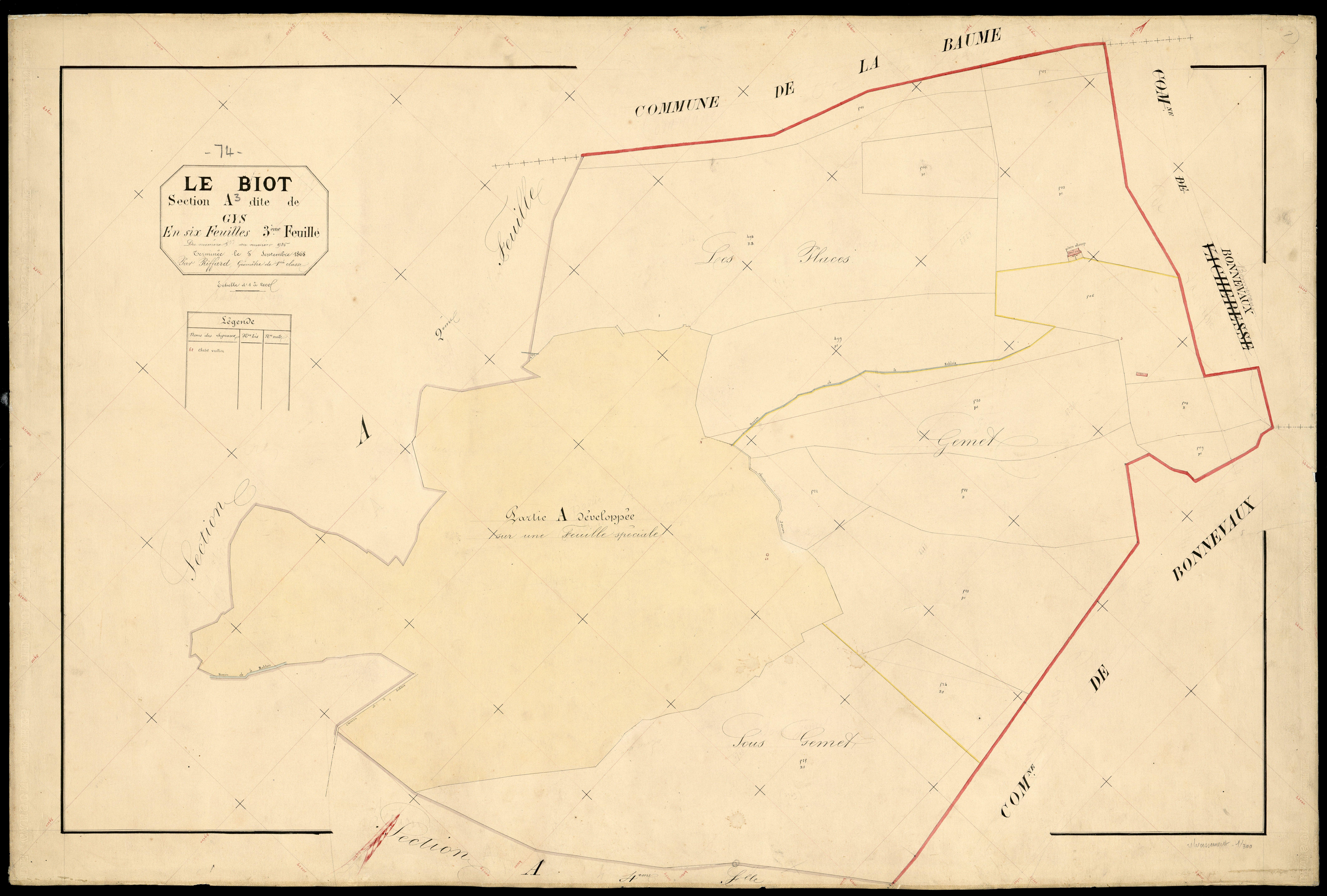 3 P 3 2775 - Feuille n° 3 bis, parcelles n° 16 à 93 - 3 octobre 1869