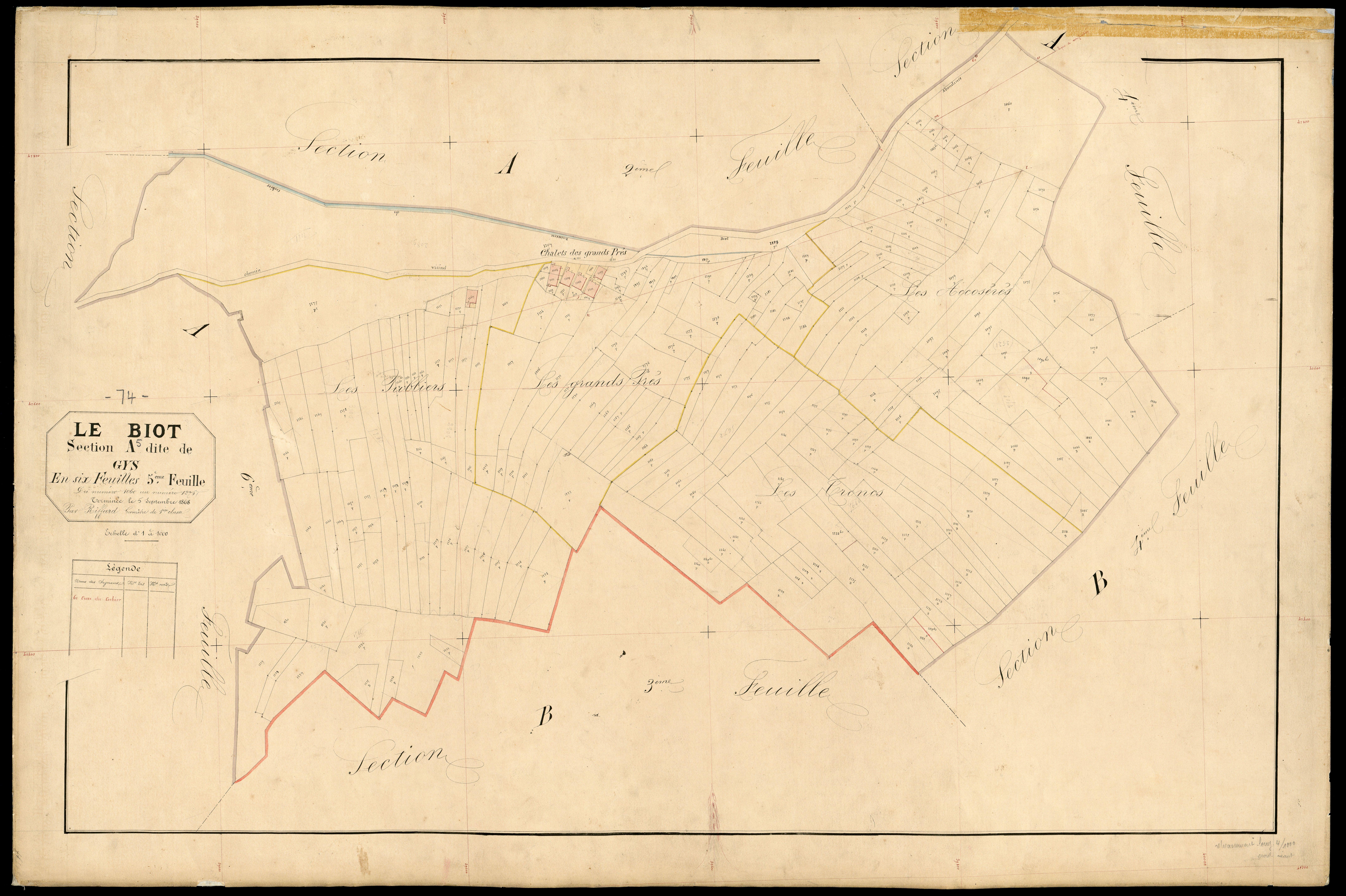 3 P 3 2778 - Feuille n° 6, parcelles n° 1276 à 171 - 25 août 1868