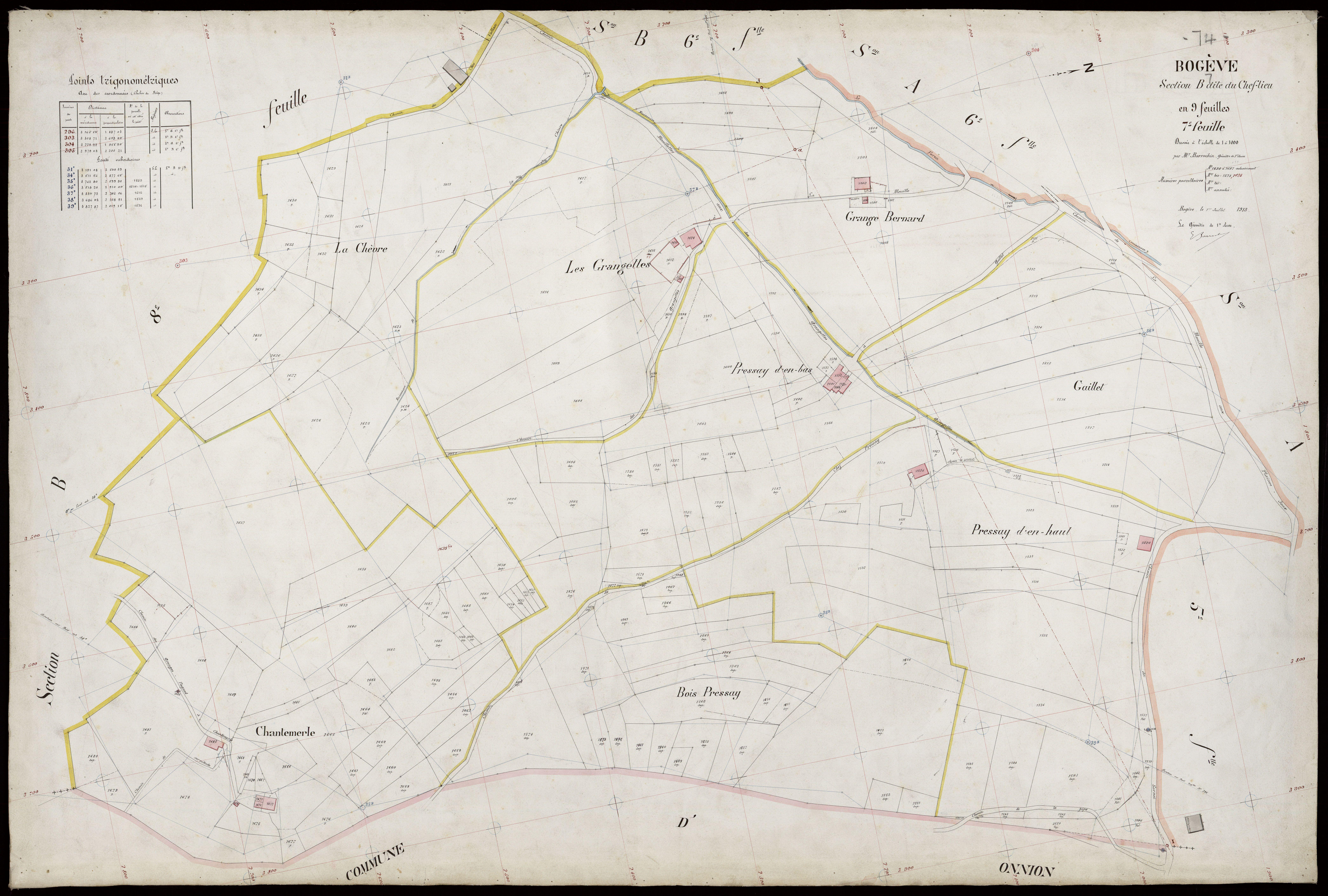 3 P 3 2883 - Feuille n° 8, parcelles n° 1688 à 1844 - 1er juillet 1913