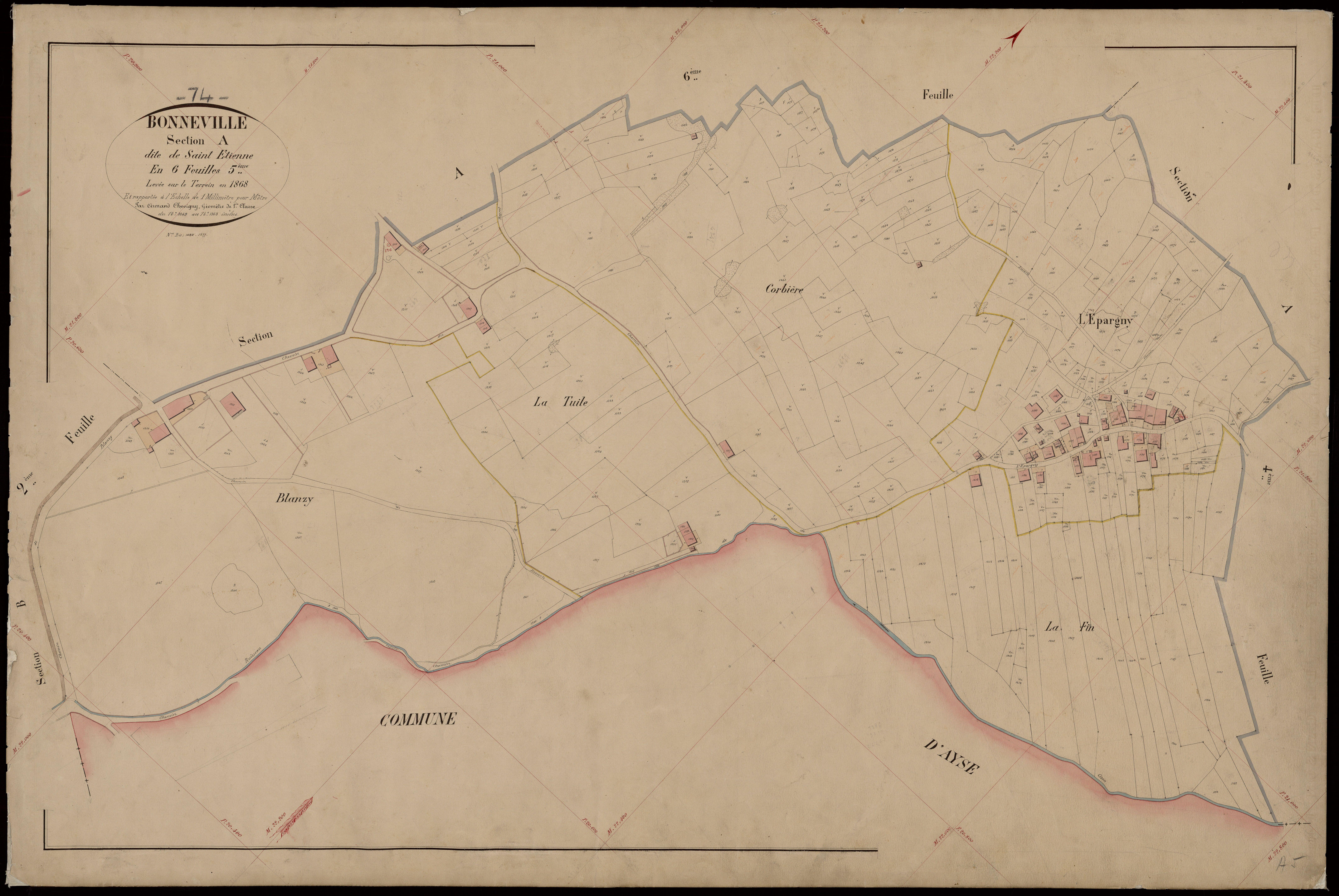3 P 3 2936 - Feuille n° 6, parcelles n° 1364 à 1828 - 1868