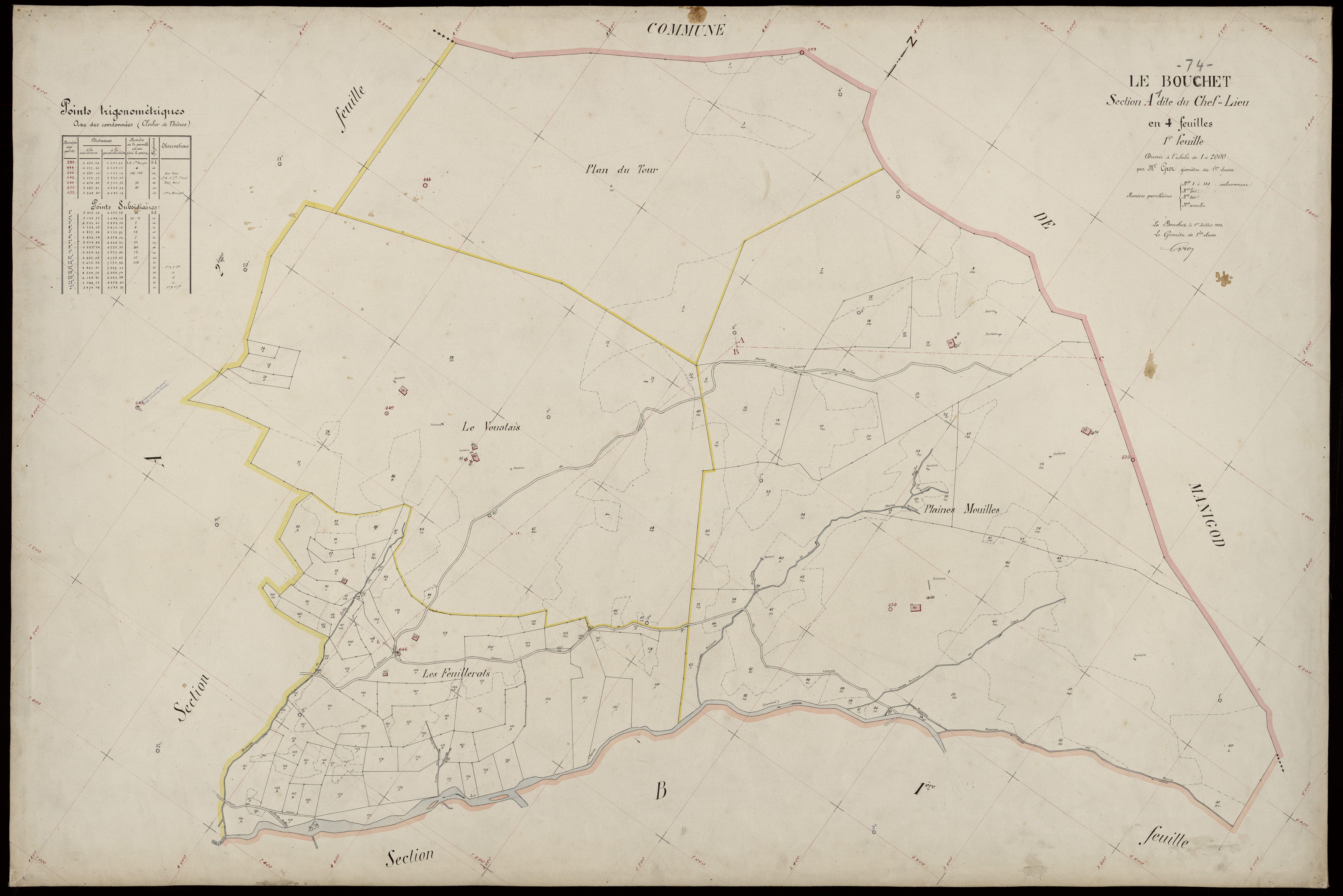 3 P 3 2996 - Feuille n° 2, parcelles n° 182 à 454 - 1er juillet 1924