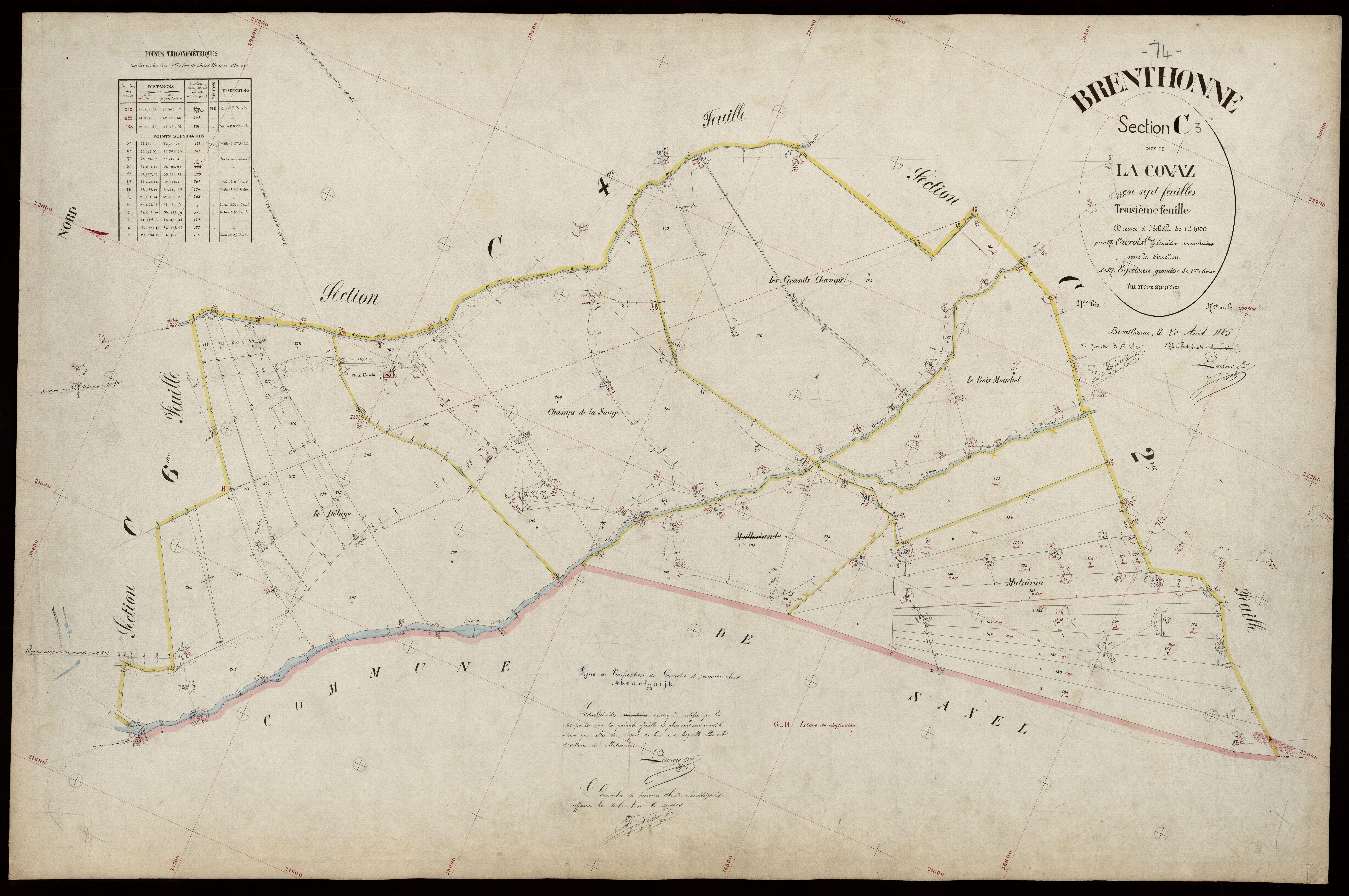 3 P 3 3064 - Feuille n° 4, parcelles n° 223 à 316 - 20 août 1885