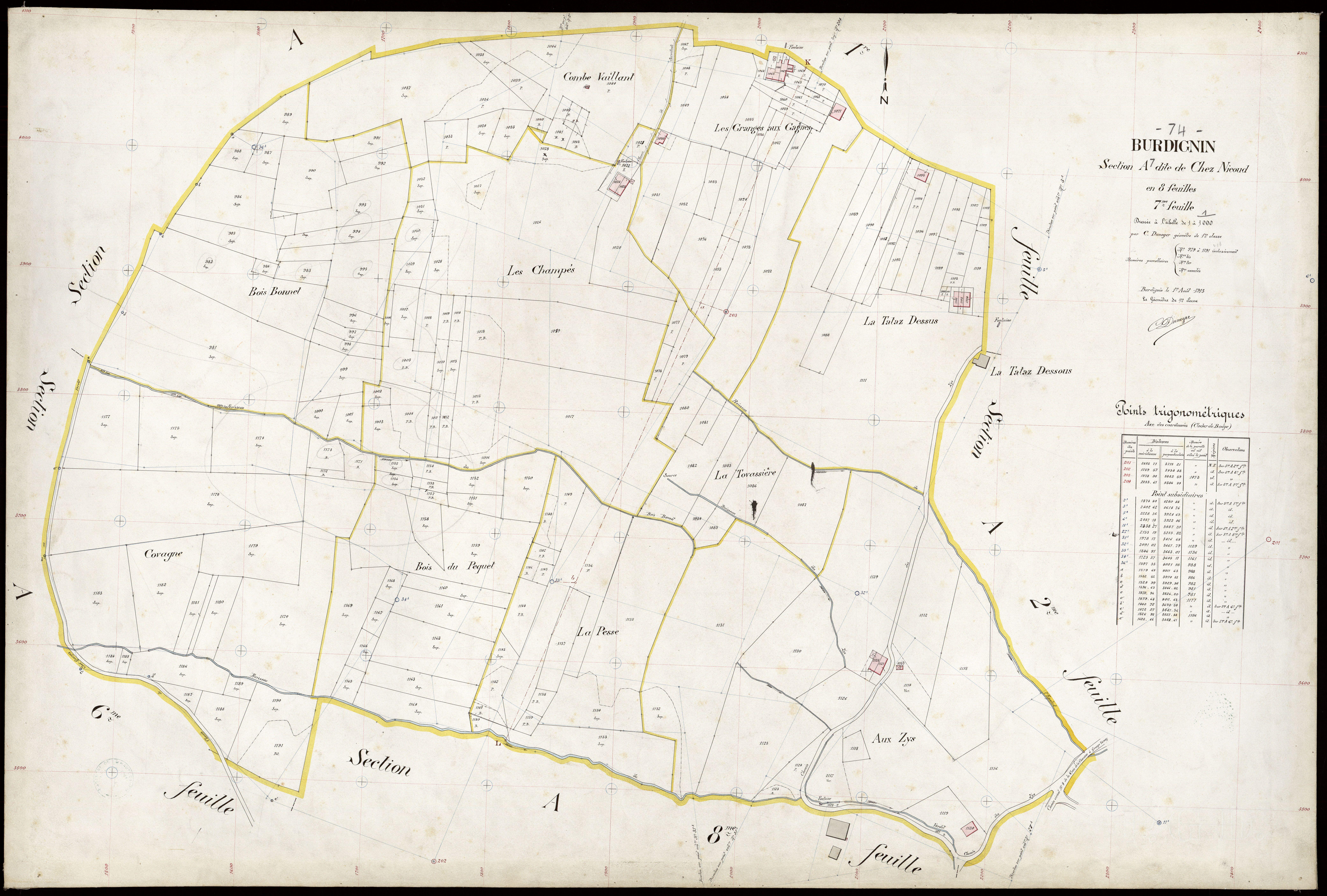 3 P 3 3113 - Feuille n° 8, parcelles n° 1192 à 1408 - 1er août 1913