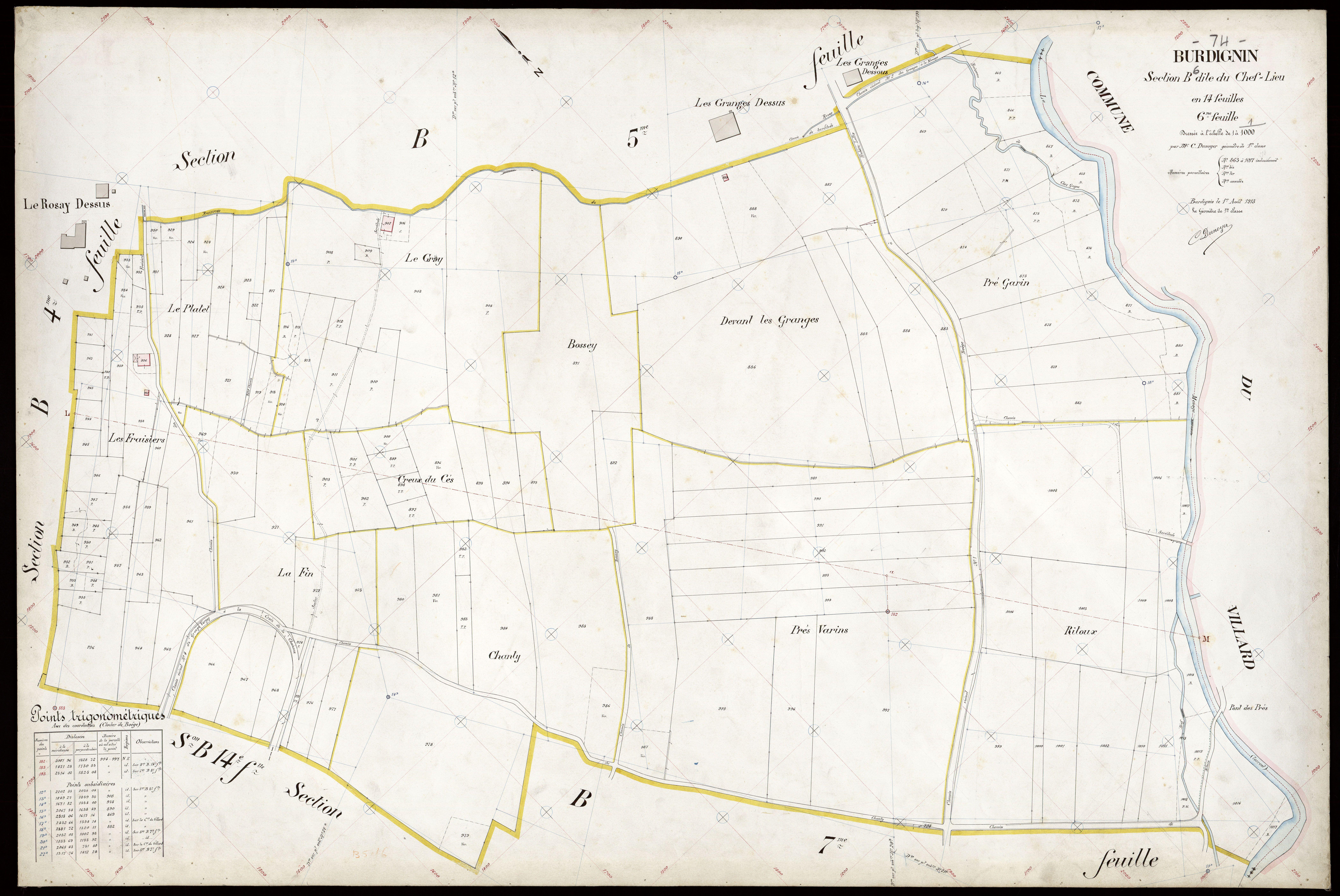 3 P 3 3120 - Feuille n° 7, parcelles n° 1018 à 1276 - 1er août 1913