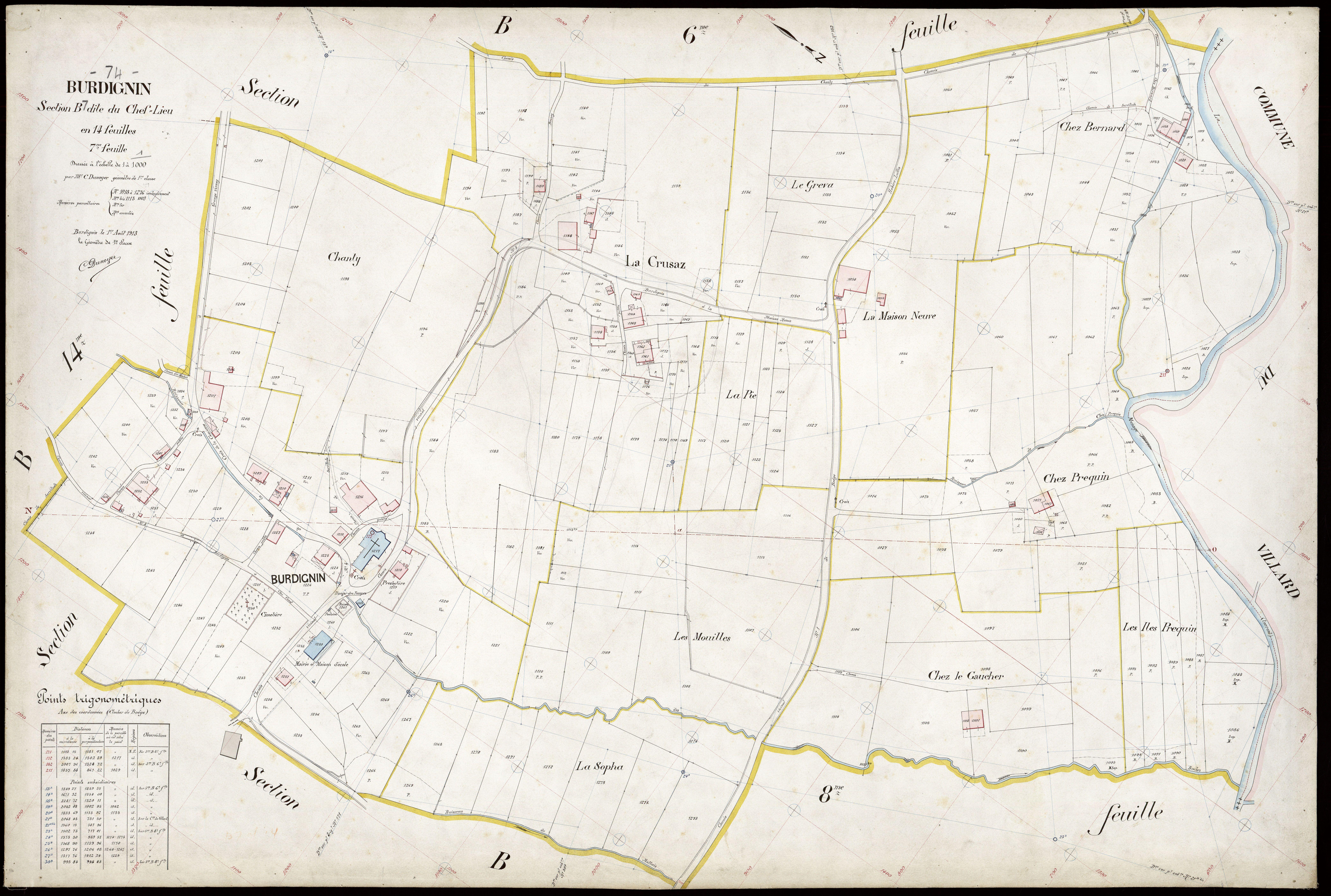 3 P 3 3121 - Feuille n° 8, parcelles n° 1277 à 144 - 1er août 1913
