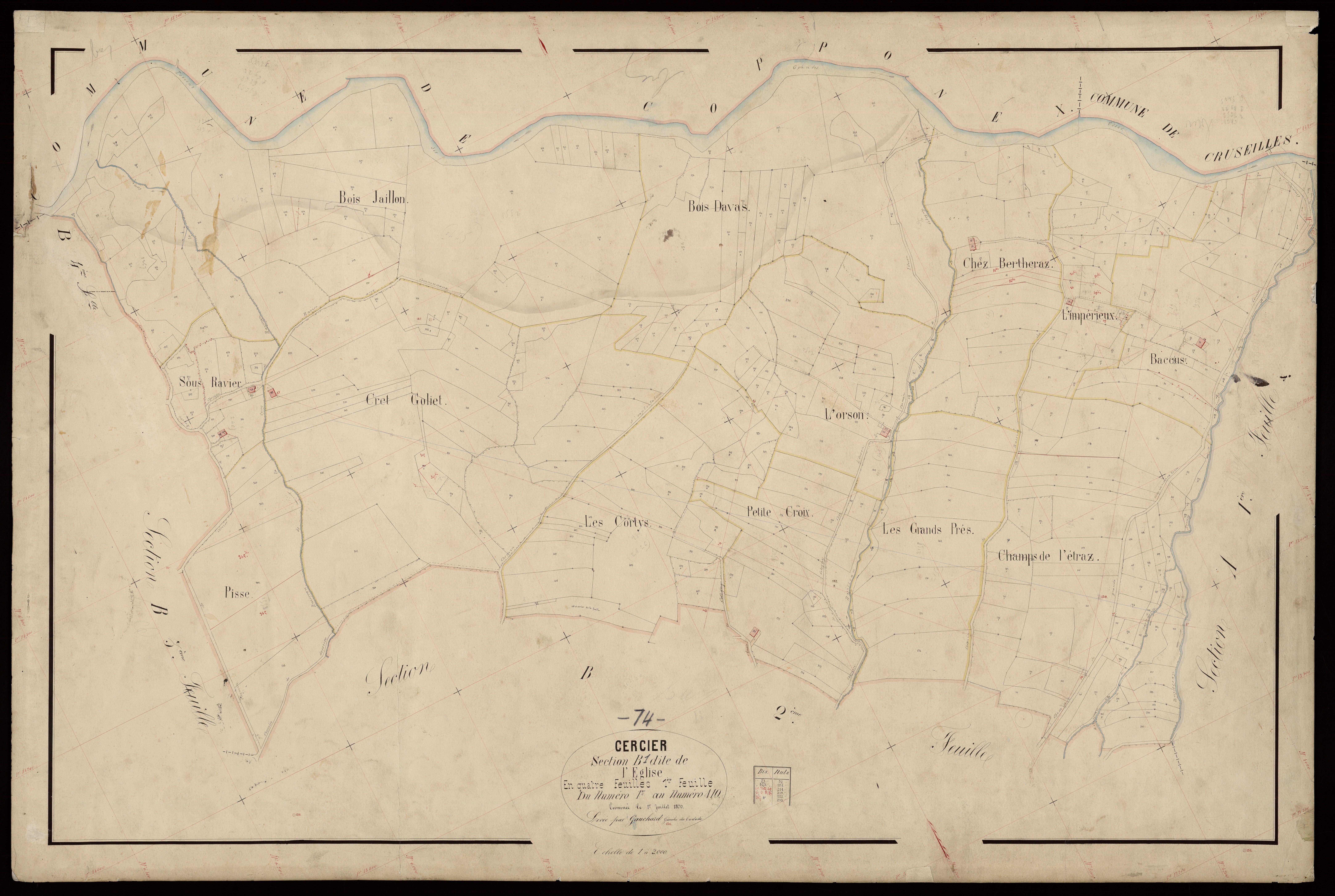 3 P 3 3133 - Feuille n° 2, parcelles n° 411 à 790 - 1er juillet 1870
