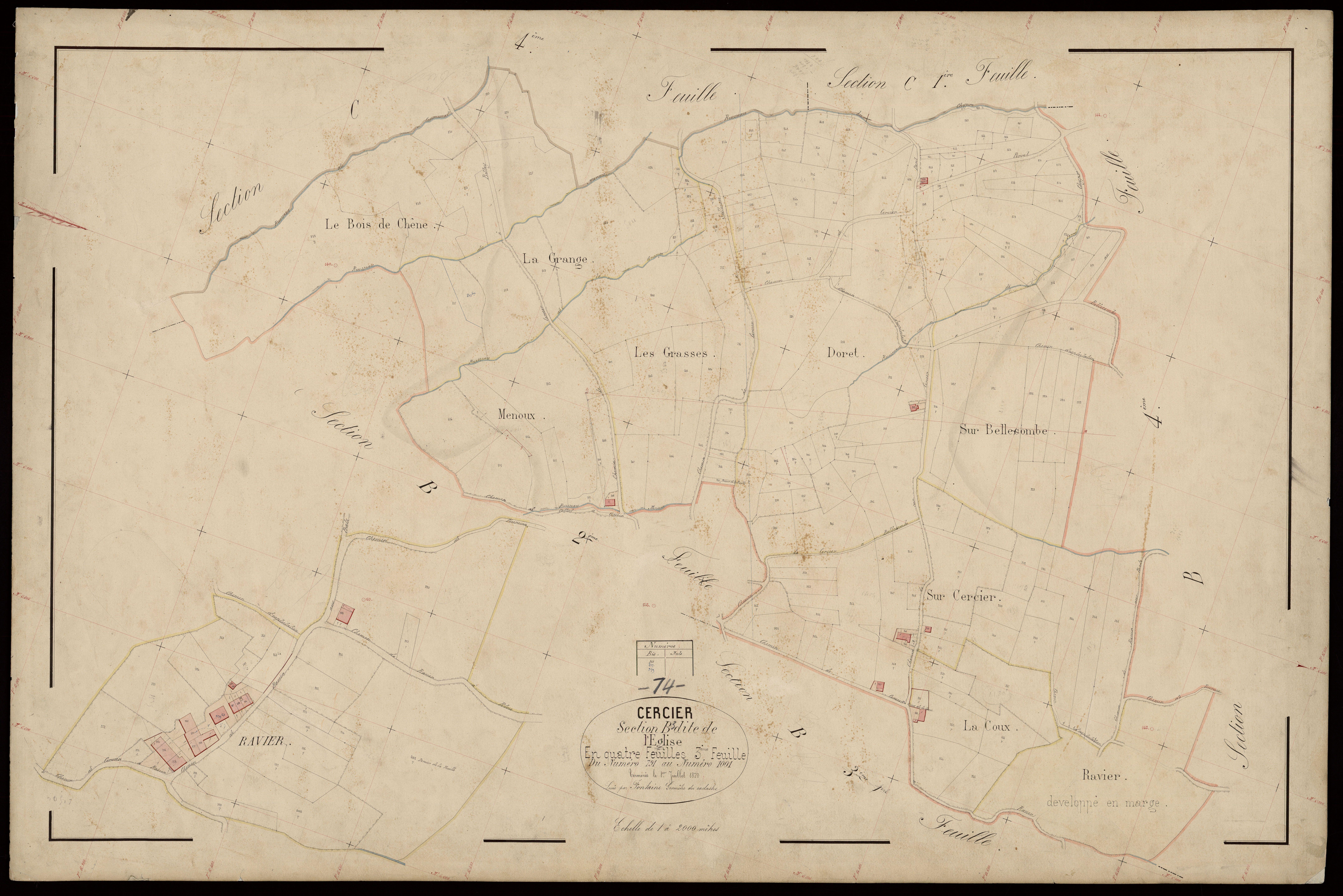 3 P 3 3136 - Feuille n° 4, parcelles n° 1002 à 1323 - 1er juillet 1870