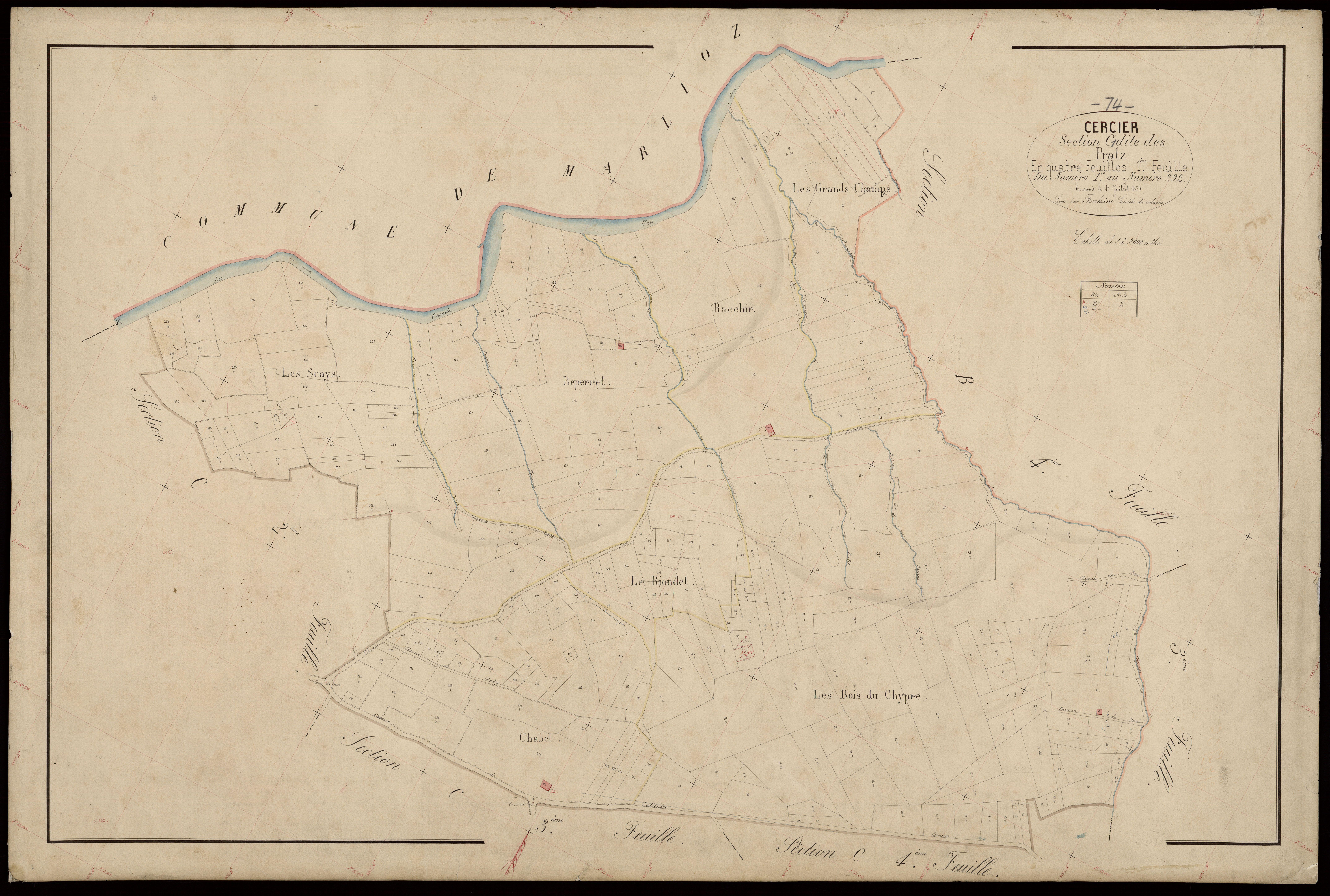 3 P 3 3138 - Feuille n° 2, parcelles n° 293 à 7 - 1er juillet 1870
