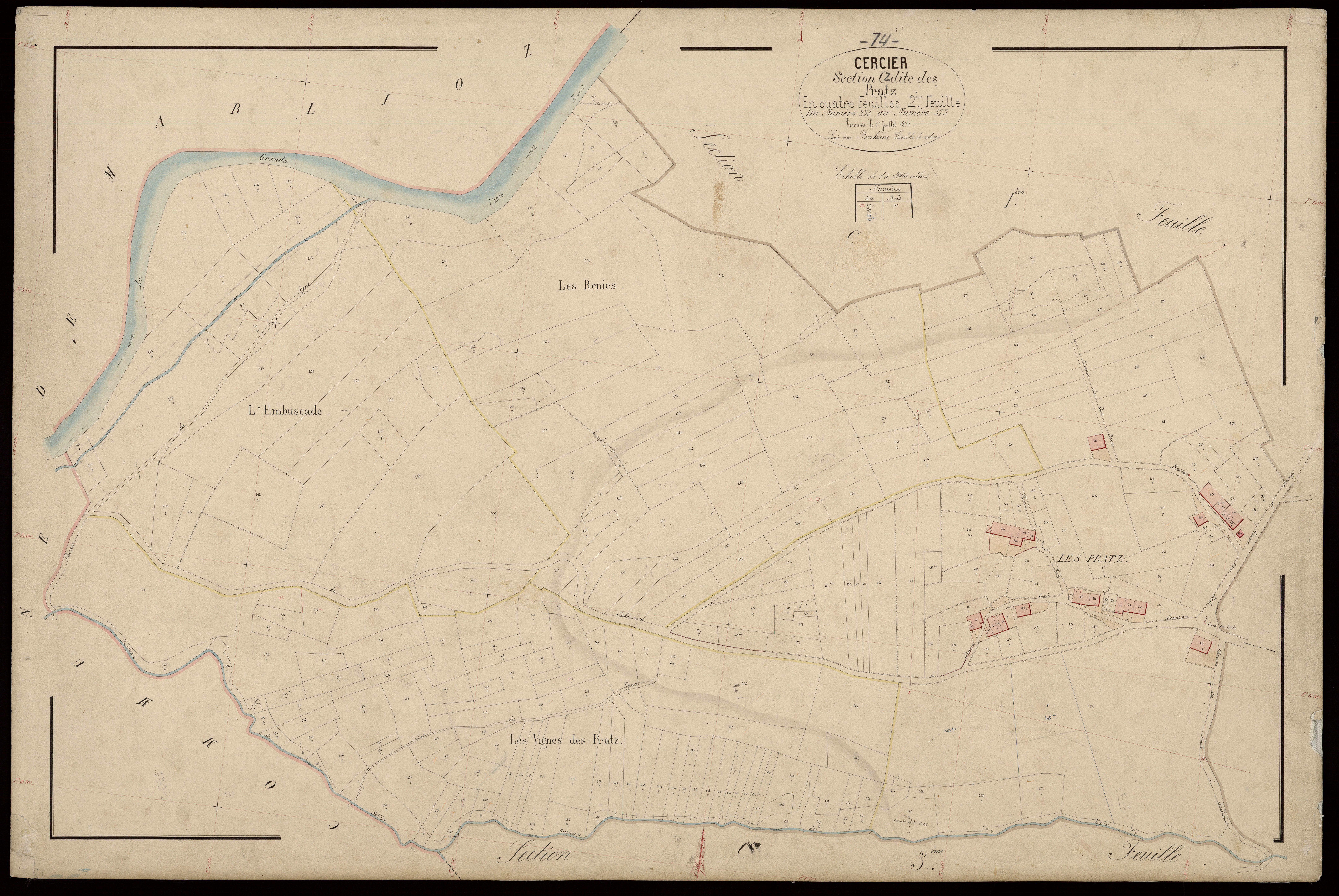 3 P 3 3139 - Feuille n° 3, parcelles n° 76 à 680 - 1er juillet 1870