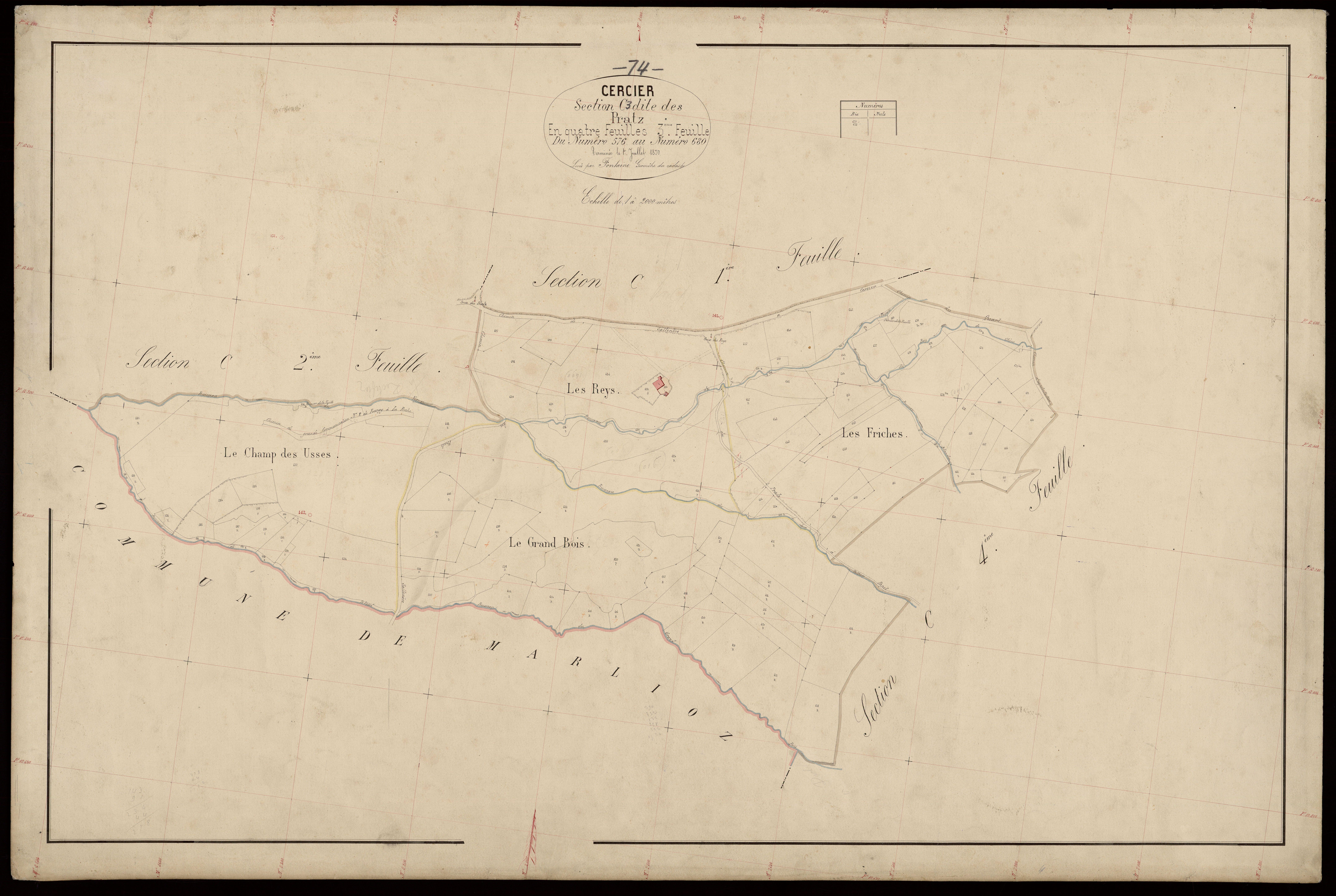 3 P 3 3140 - Feuille n° 4, parcelles n° 681 à 104 - 1er juillet 1870