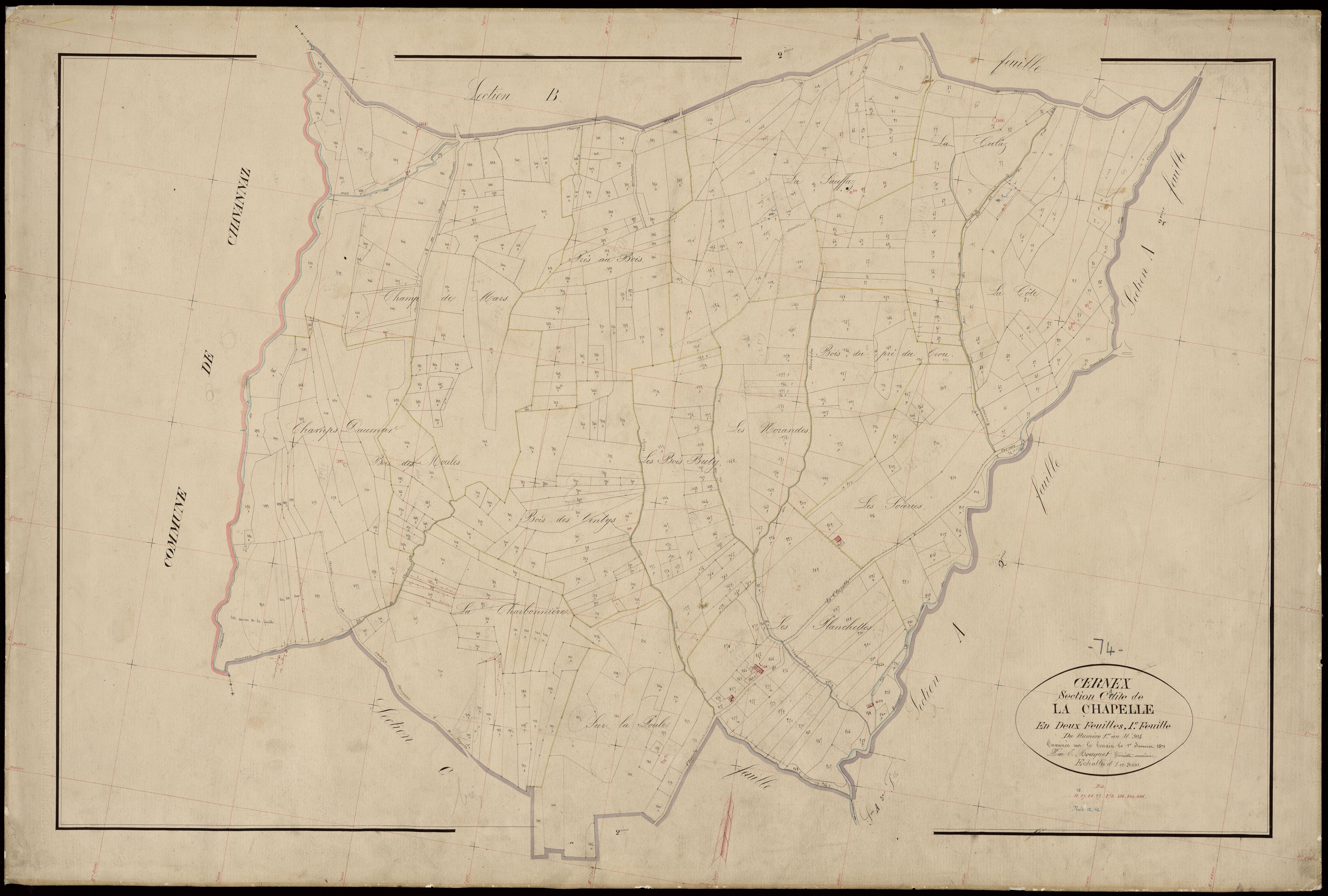 3 P 3 3152 - Feuille n° 2, parcelles n° 0 à 104 - 1er janvier 1871