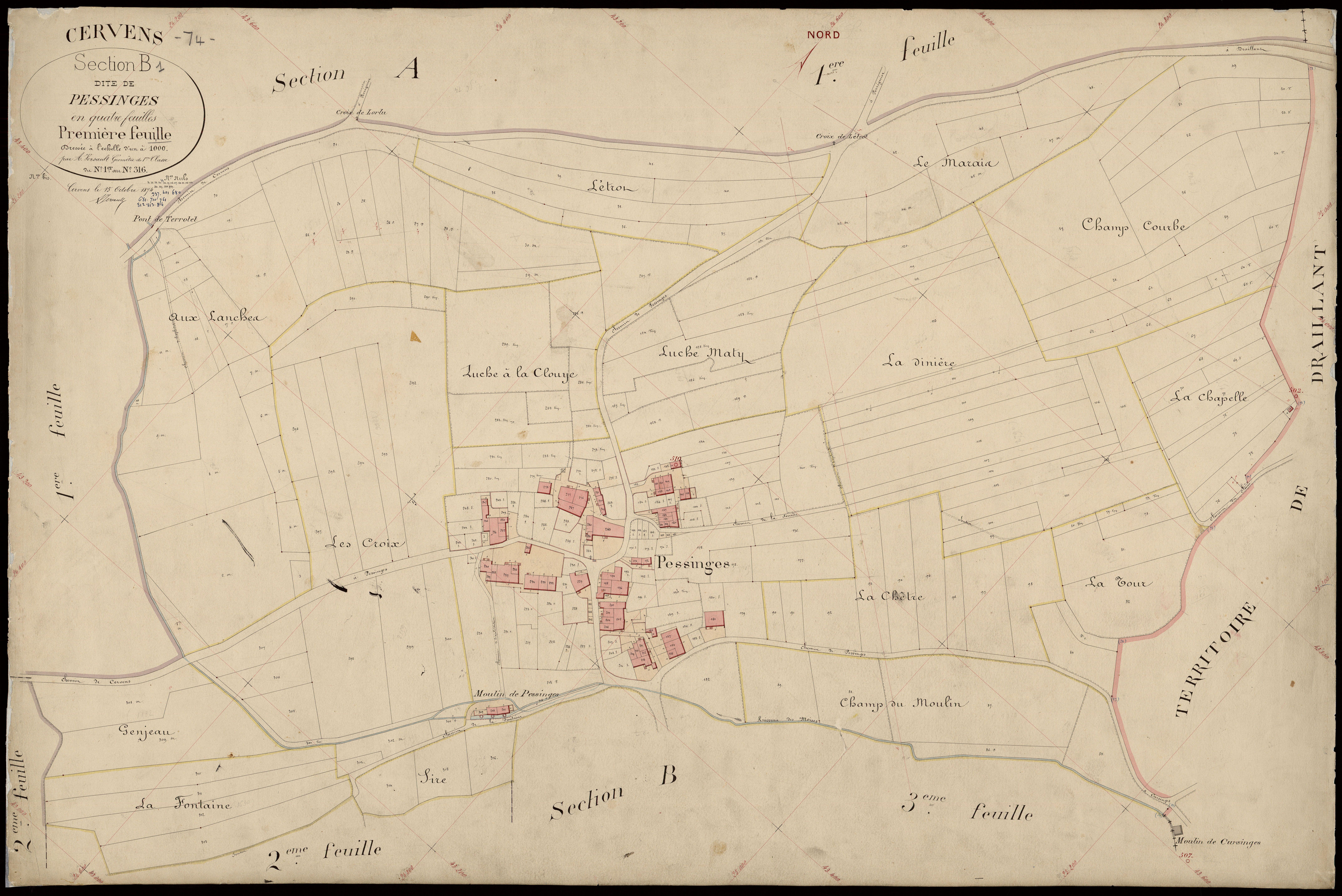 3 P 3 3161 - Feuille n° 2, parcelles n° 317 à 602 - 15 octobre 1874