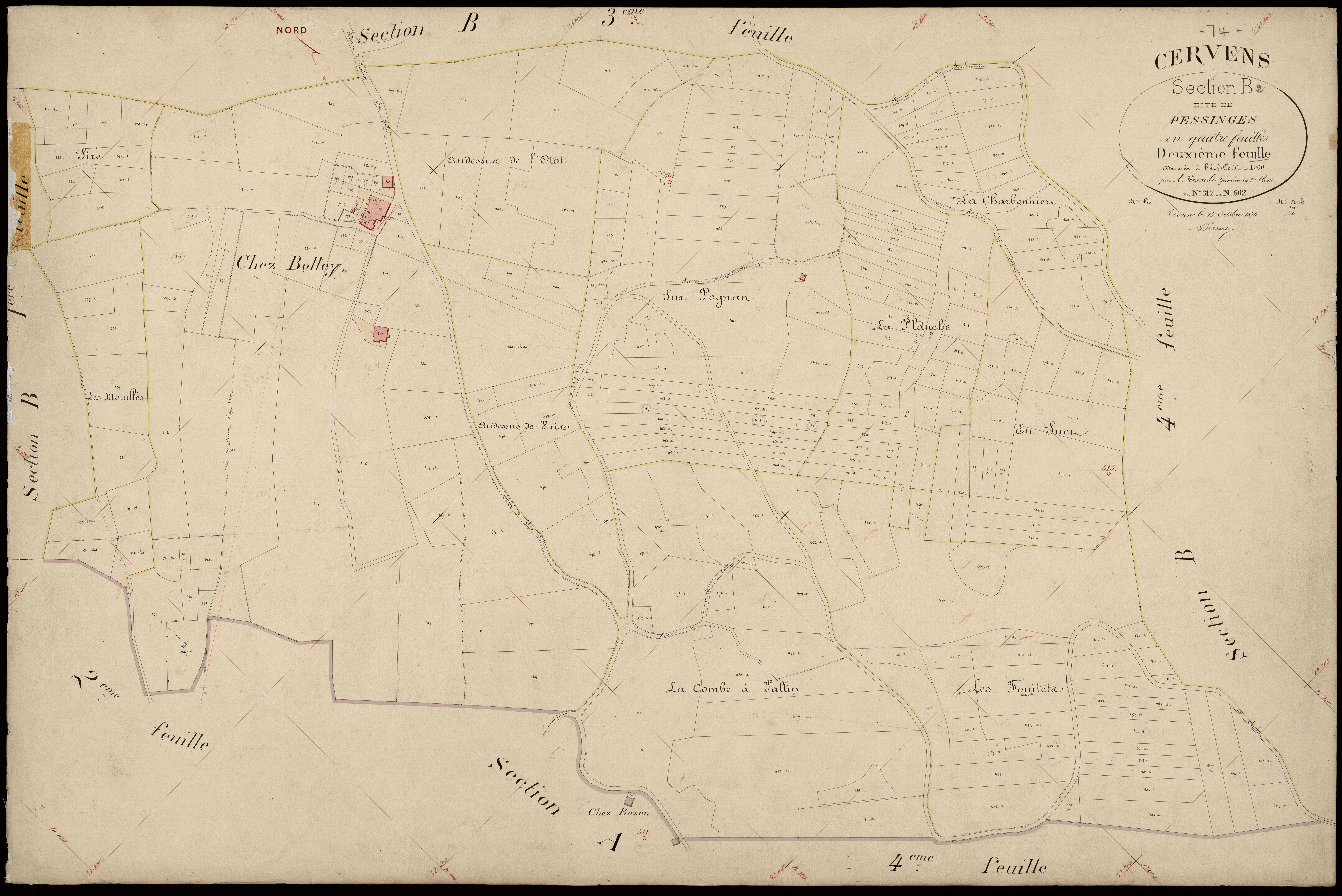3 P 3 3162 - Feuille n° 3, parcelles n° 603 à 780 - 15 octobre 1874
