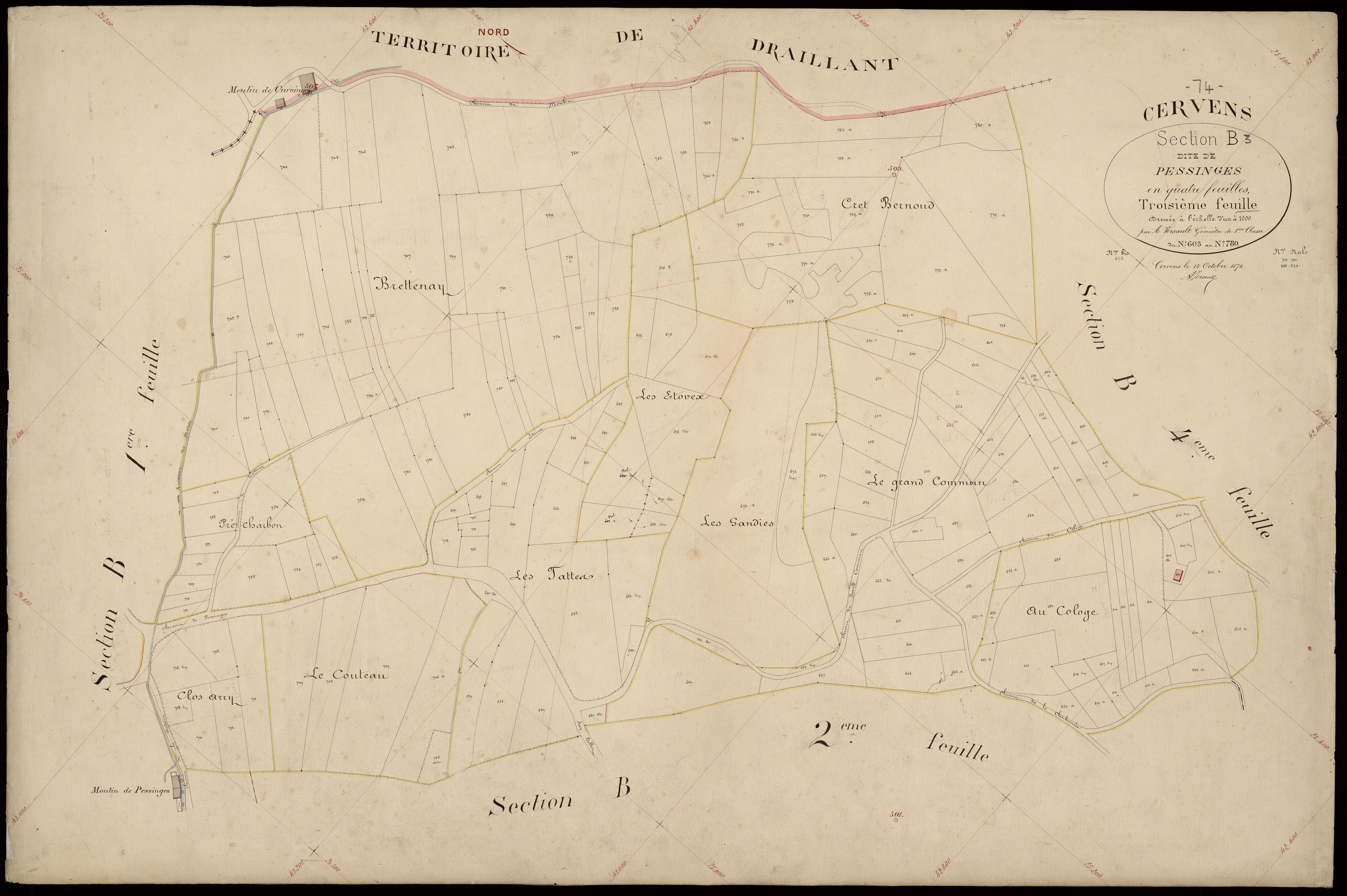 3 P 3 3163 - Feuille n° 4, parcelles n° 781 à 888 - 15 octobre 1874