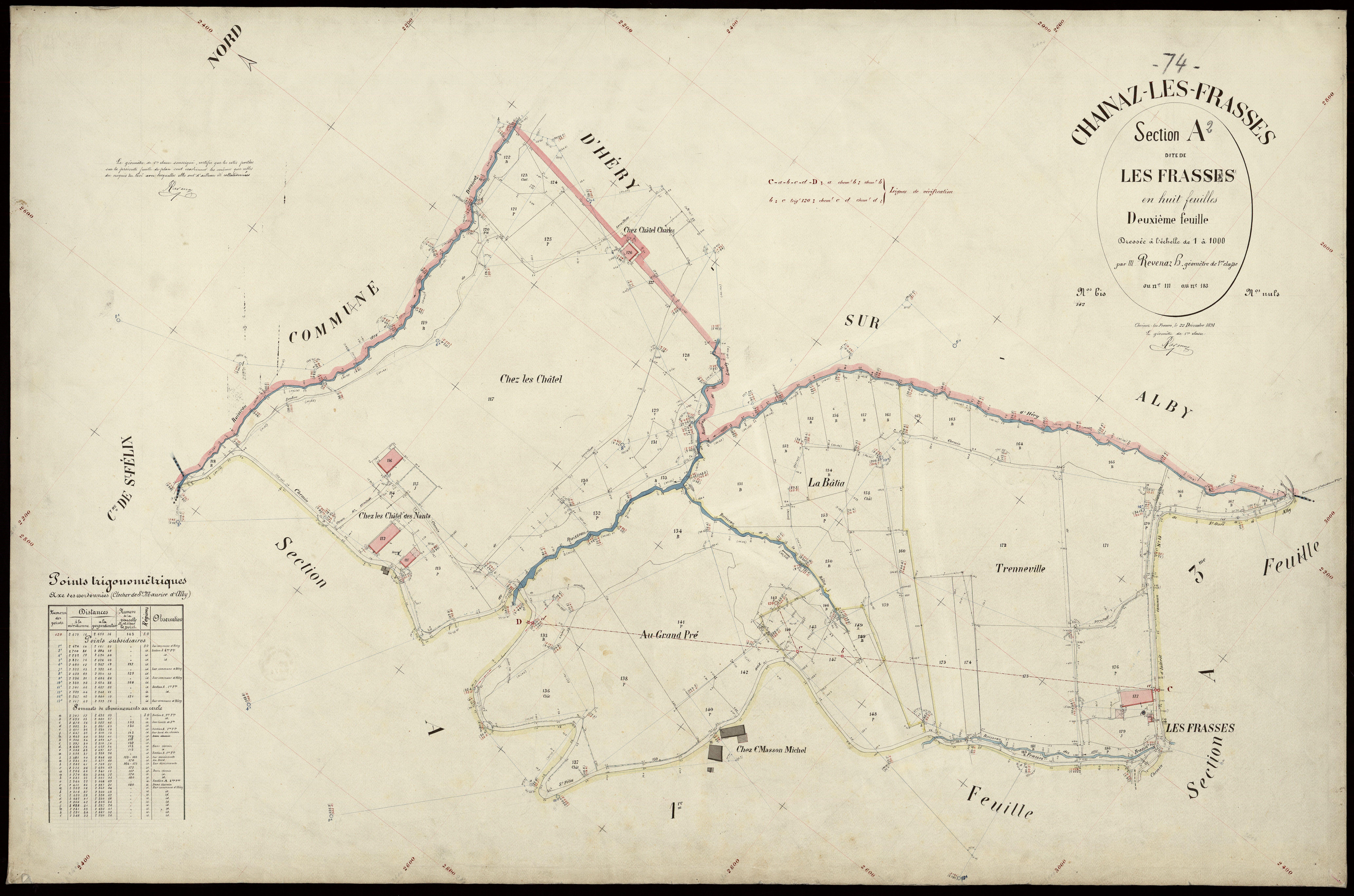 3 P 3 3167 - Feuille n° 3, parcelles n° 184 à 38 - 22 décembre 1891