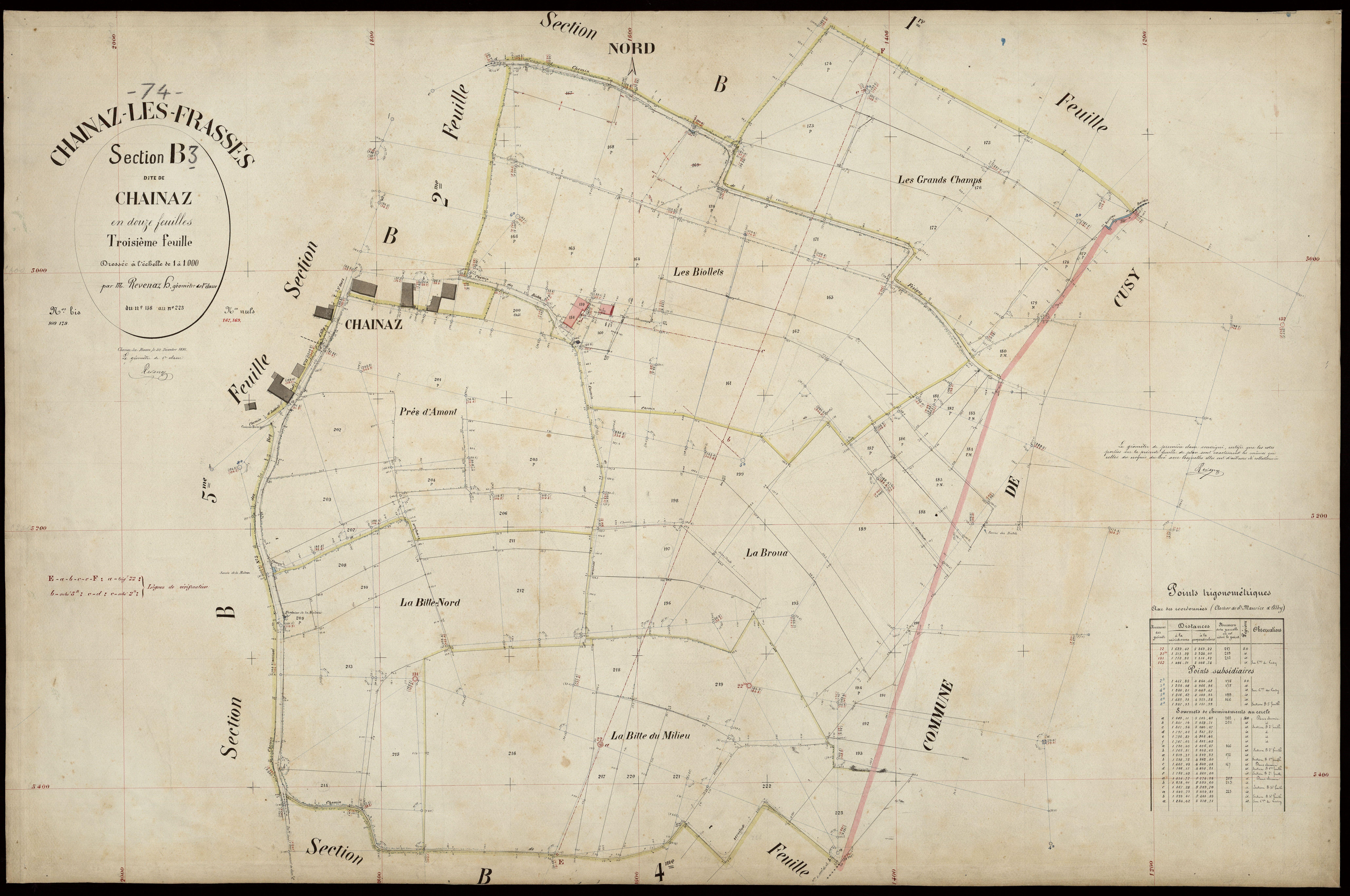 3 P 3 3176 - Feuille n° 4, parcelles n° 224 à 310 - 22 décembre 1891