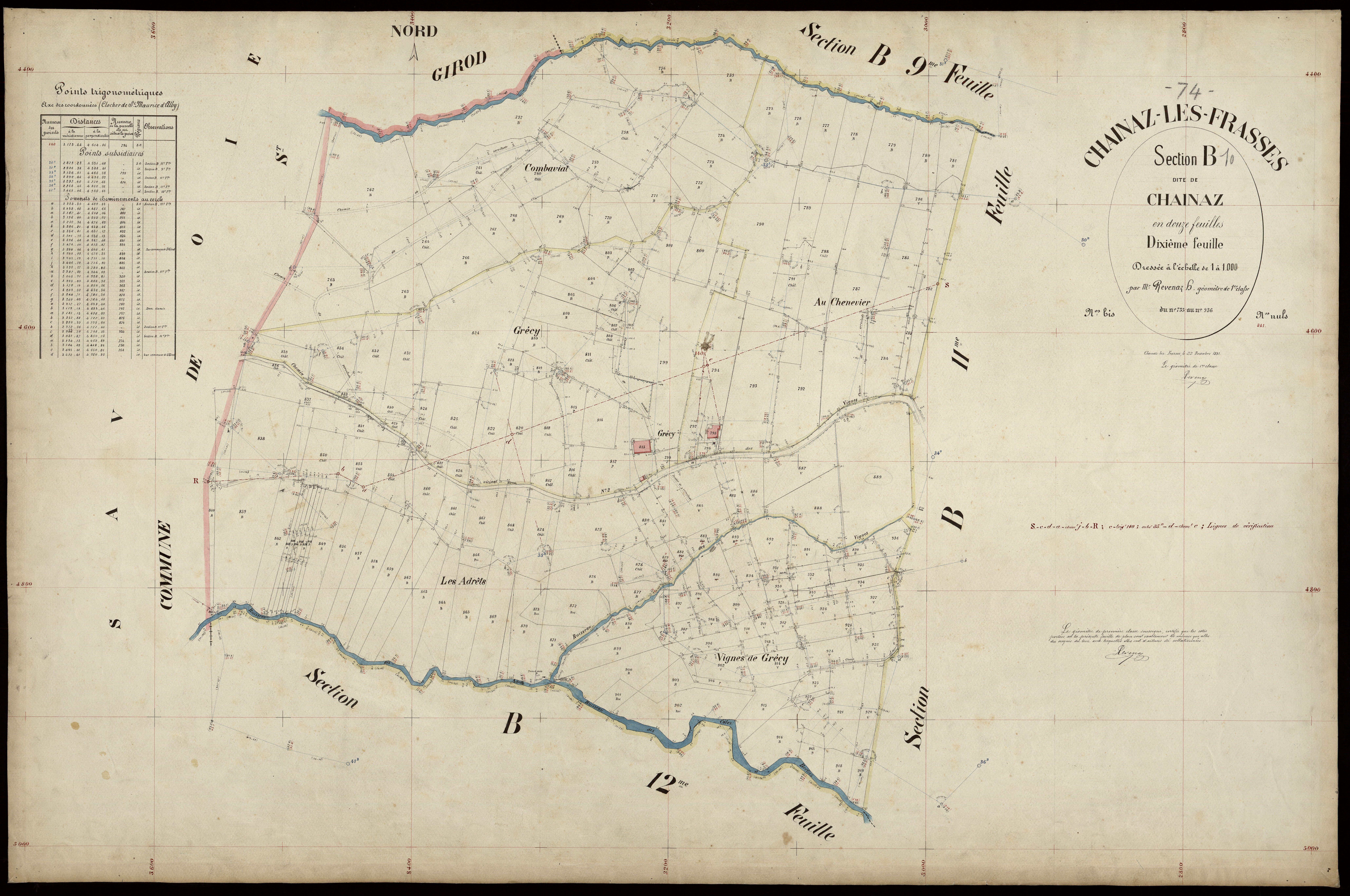 3 P 3 3183 - Feuille n° 11, parcelles n° 937 à 1032 - 22 décembre 1891