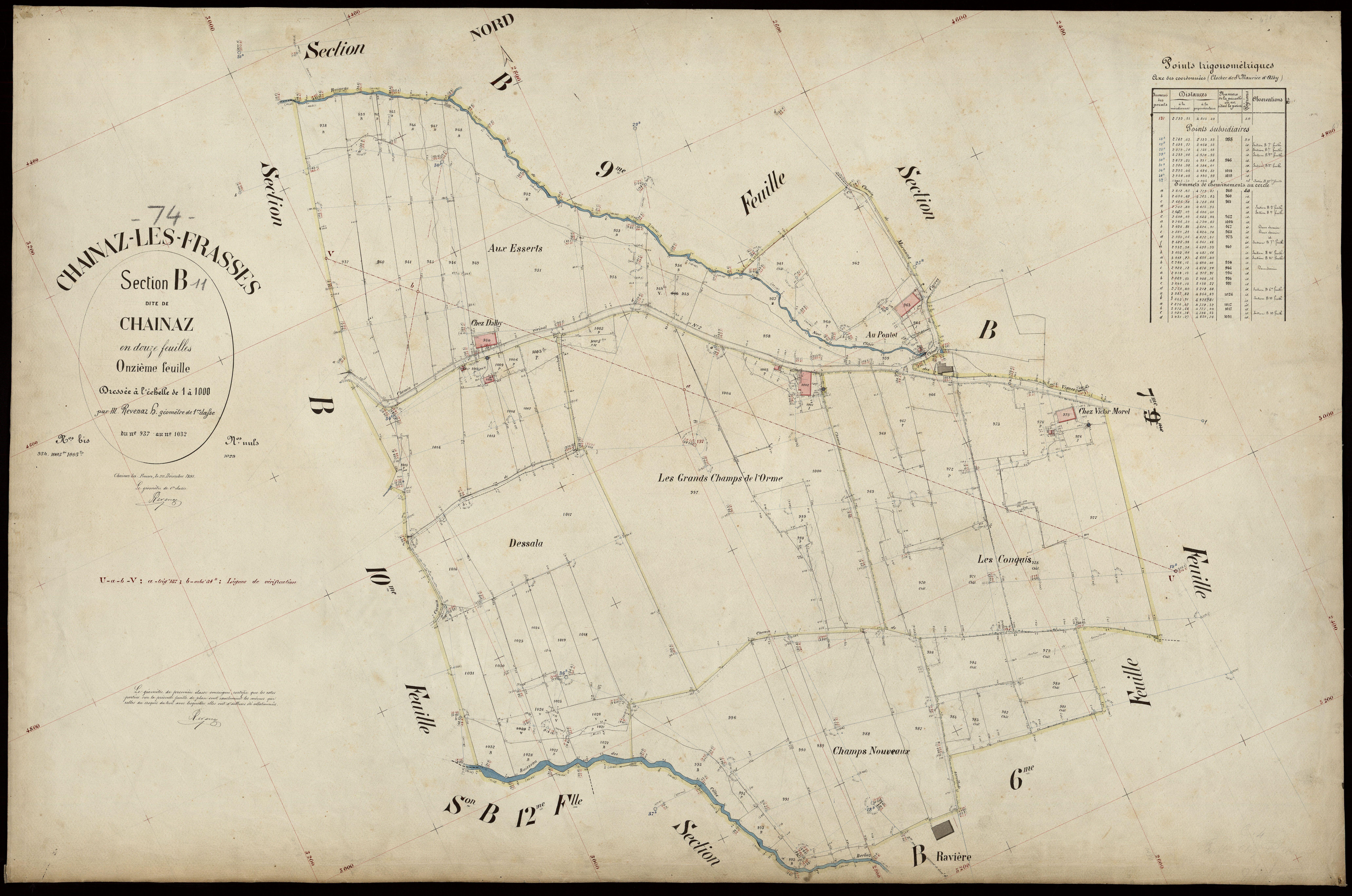 3 P 3 3184 - Feuille n° 12, parcelles n° 1033 à 1176 - 22 décembre 1891