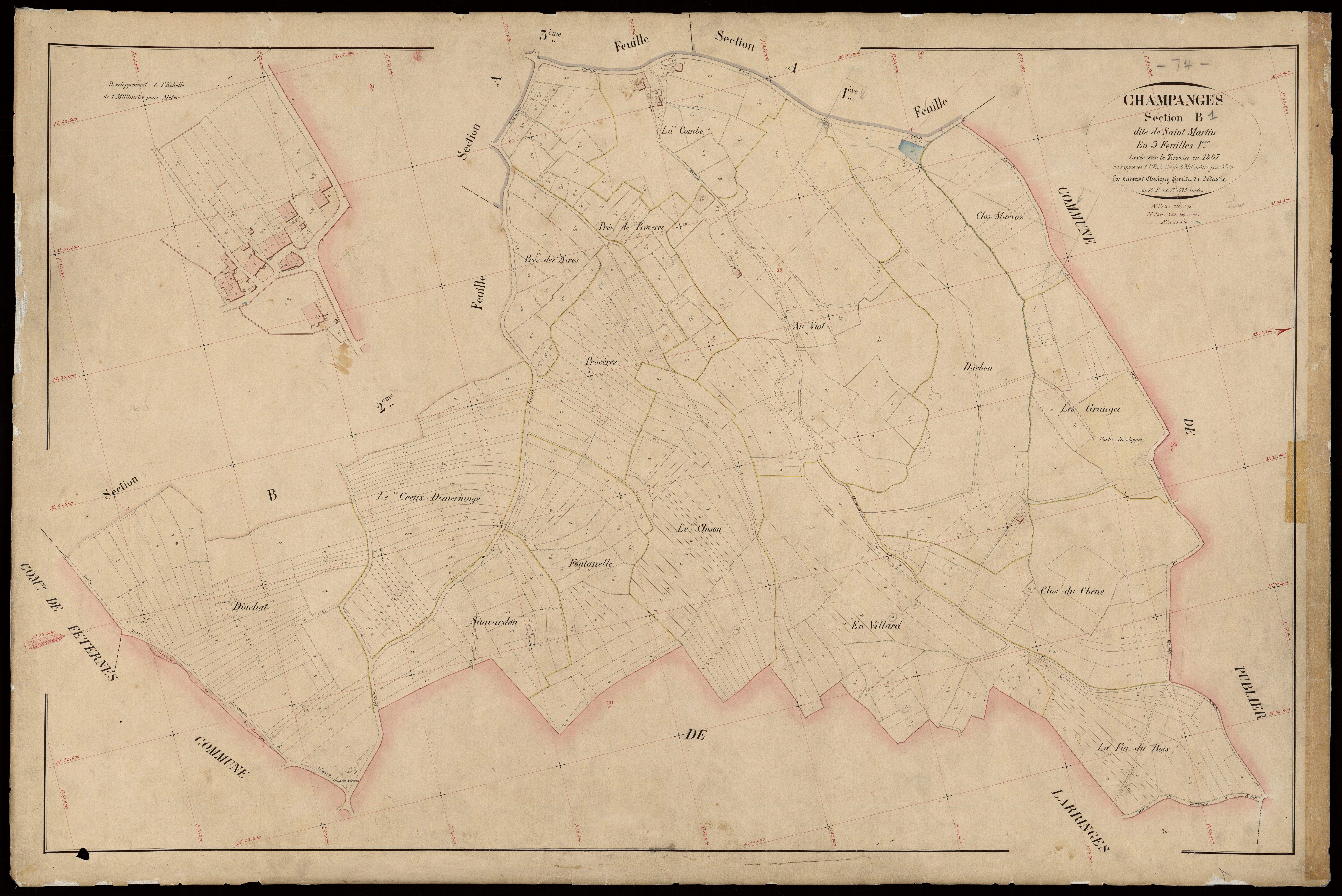 3 P 3 3288 - Feuille n° 2, parcelles n° 26 à 840 - 1867