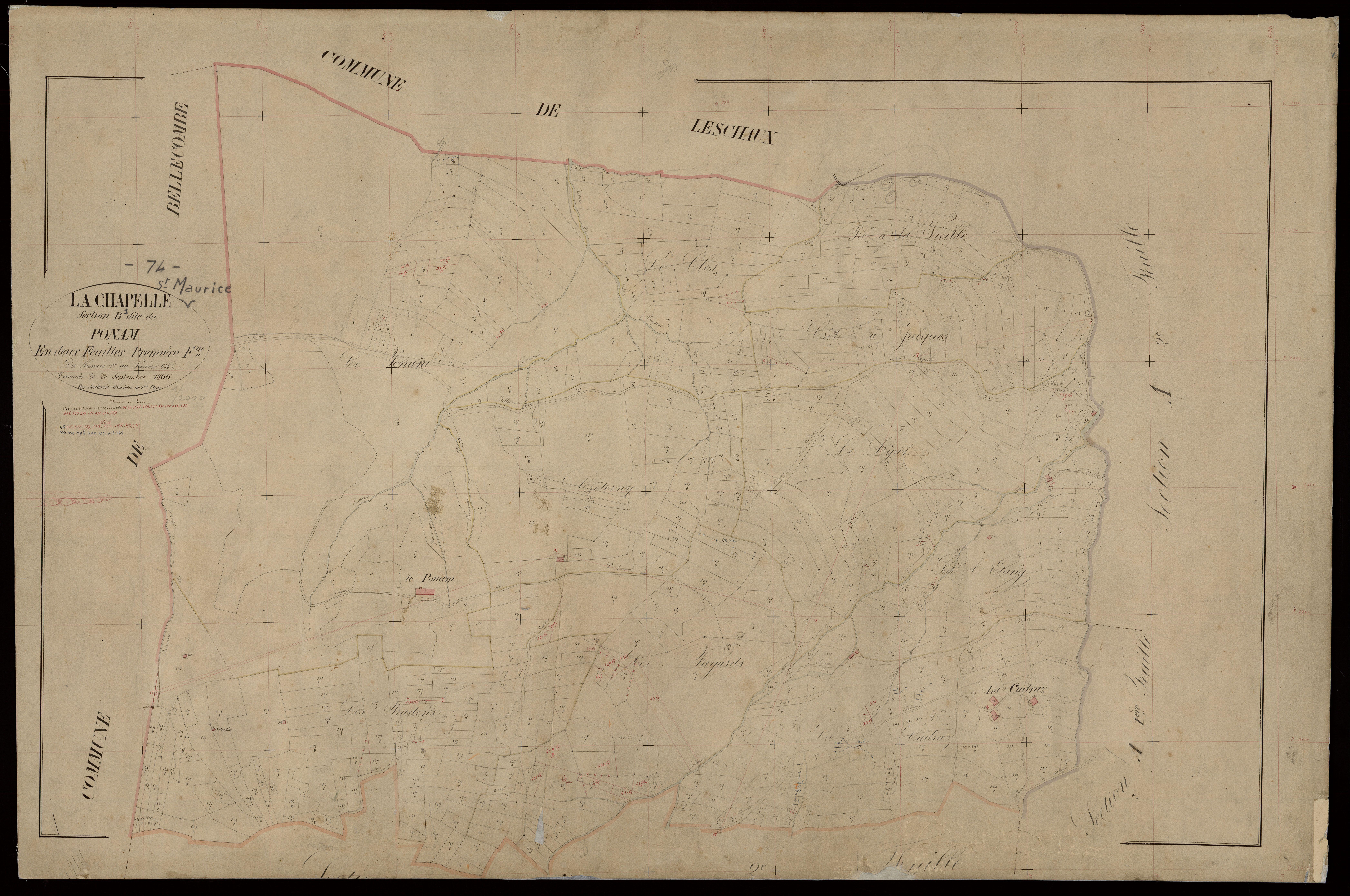 3 P 3 3332 - Feuille n° 2, parcelles n° 636 à 1070 - 20 septembre 1866
