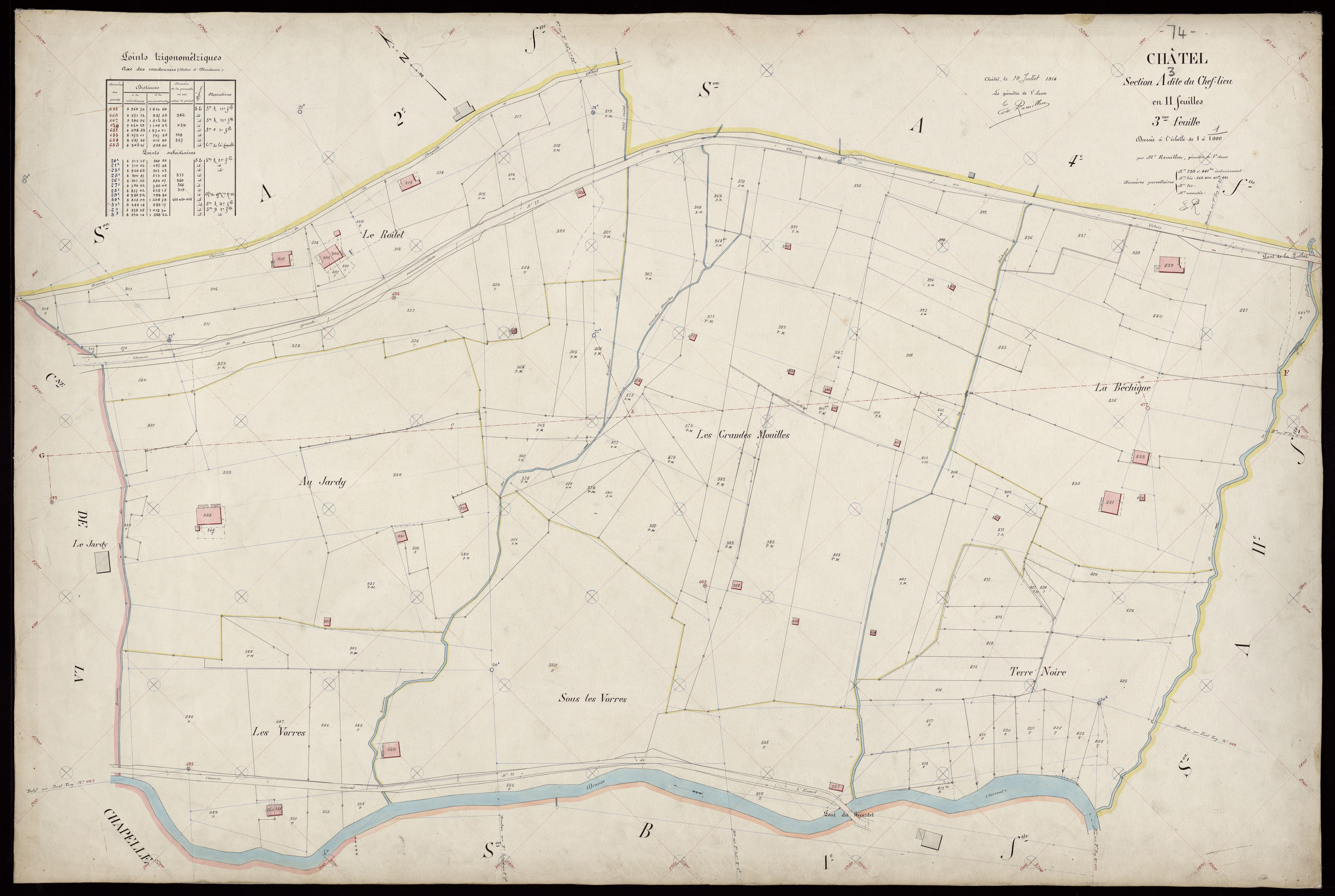 3 P 3 3342 - Feuille n° 4, parcelles n° 442 à 82 - 10 juillet 1914