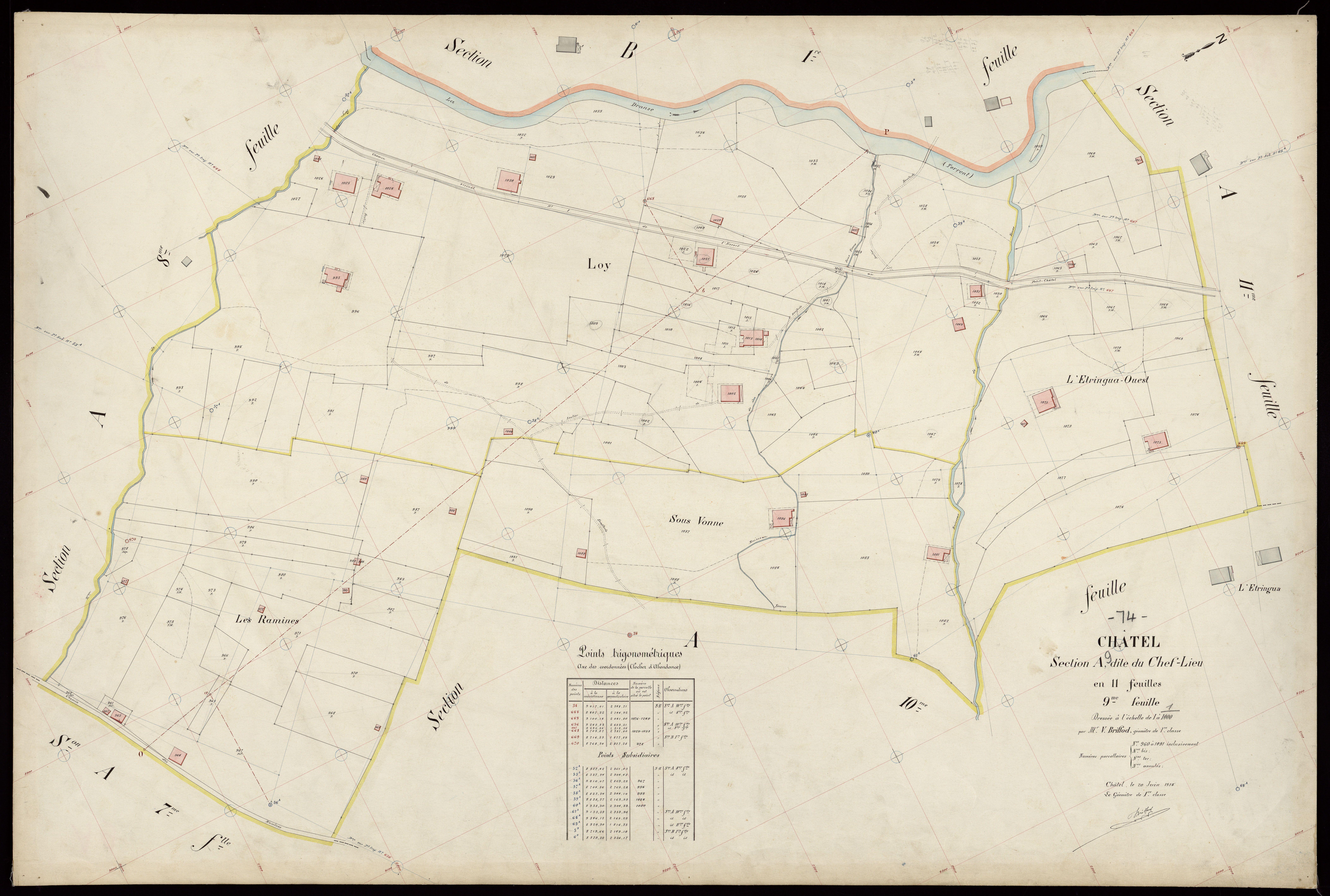 3 P 3 3348 - Feuille n° 10, parcelles n° 1092 à 1239 - 20 juin 1914
