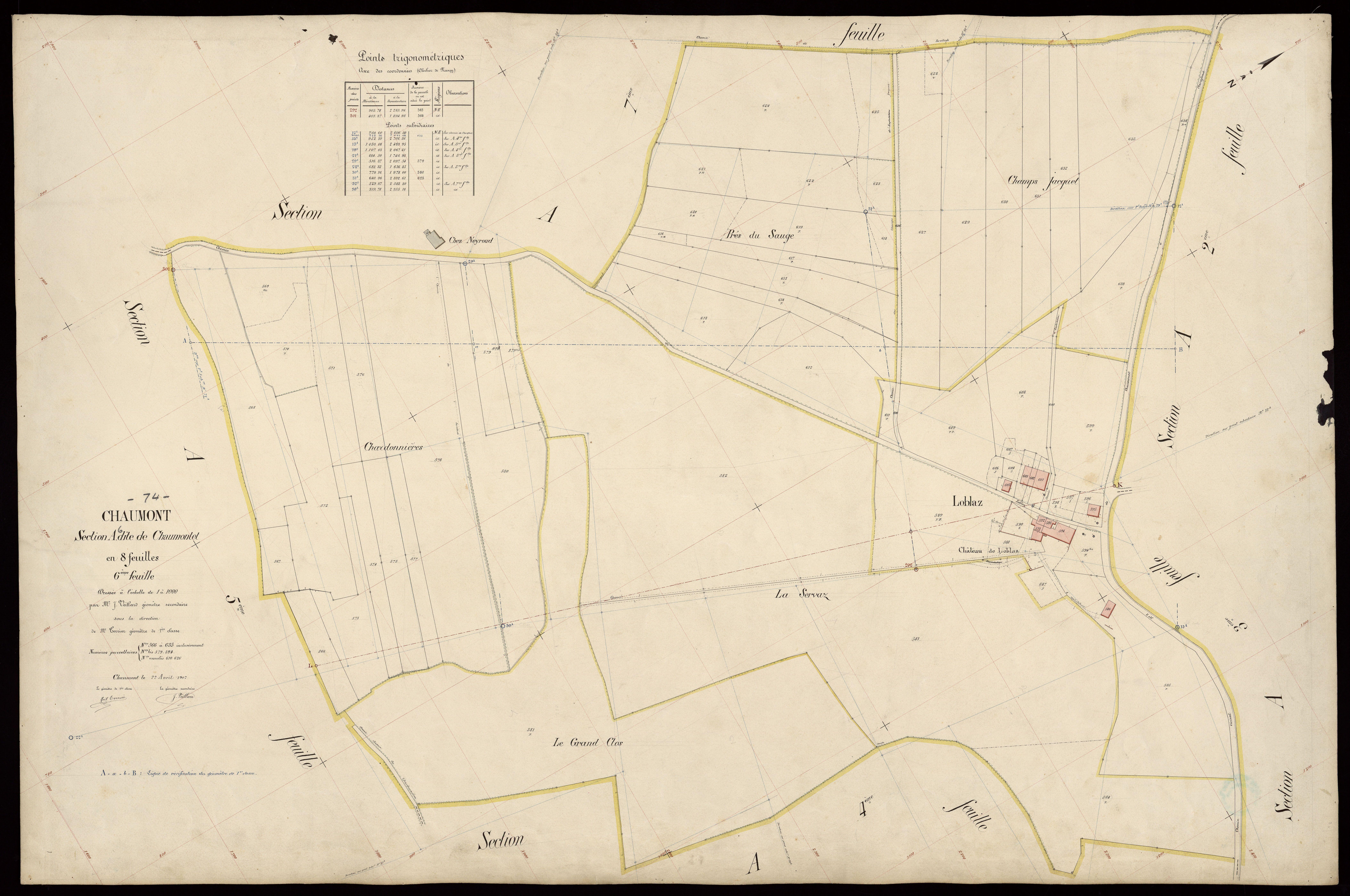 3 P 3 3389 - Feuille n° 7, parcelles n° 636 à 868 - 22 avril 1907
