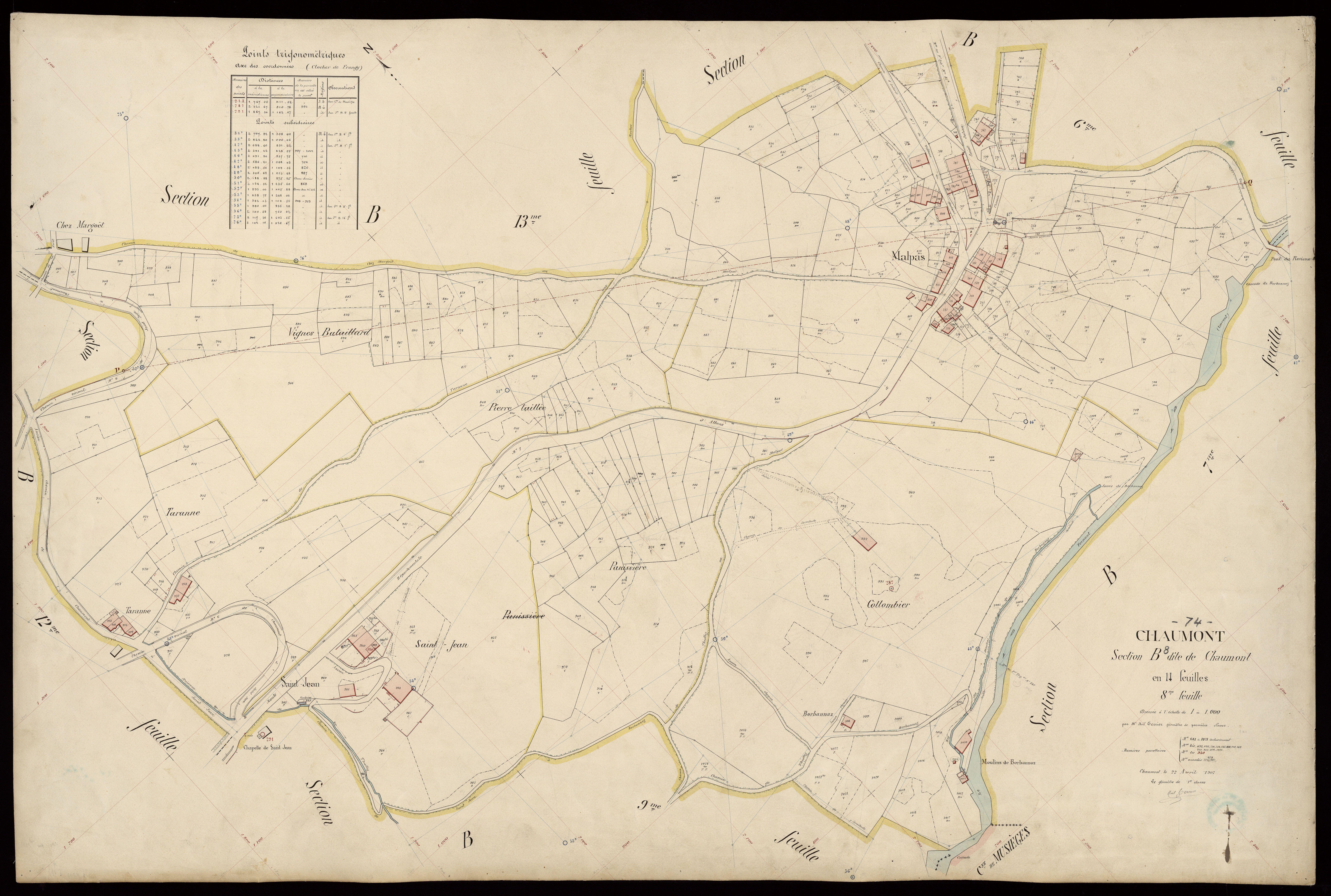 3 P 3 3399 - Feuille n° 9, parcelles n° 102 à 1140 - 22 avril 1907