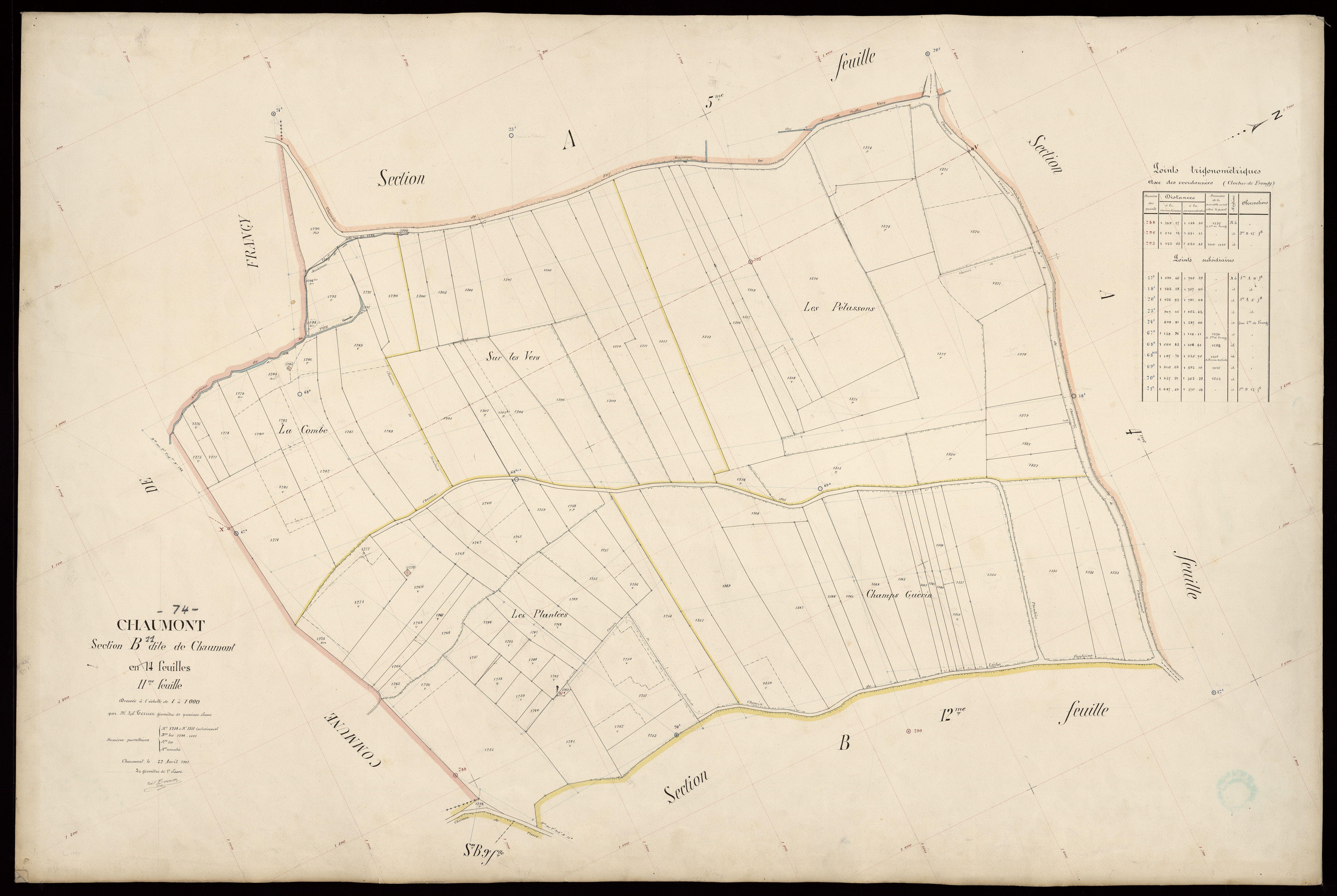 3 P 3 3402 - Feuille n° 12, parcelles n° 132 à 144 - 22 avril 1907