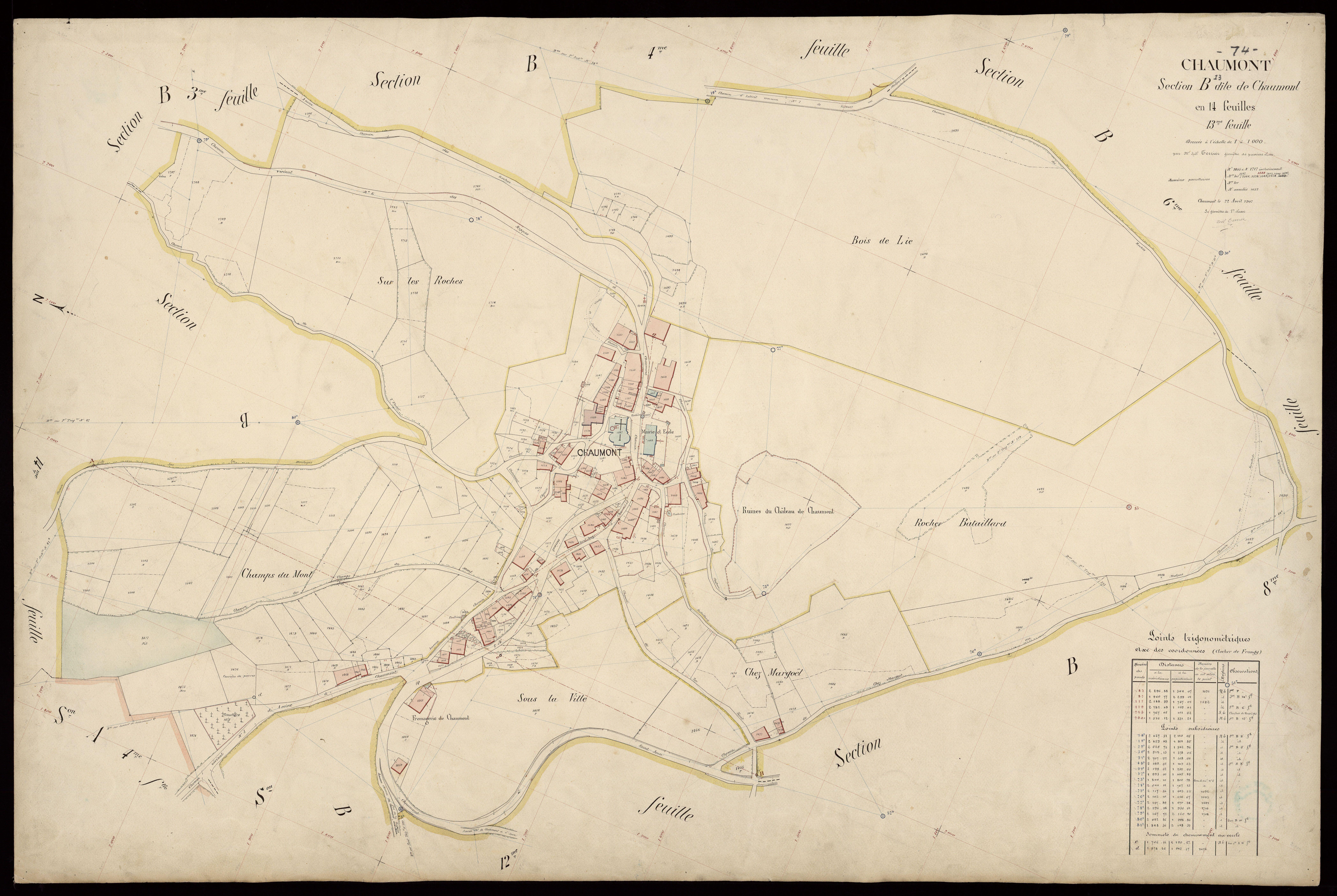 3 P 3 3404 - Feuille n° 14, parcelles n° 1718 à 1744 - 22 avril 1907