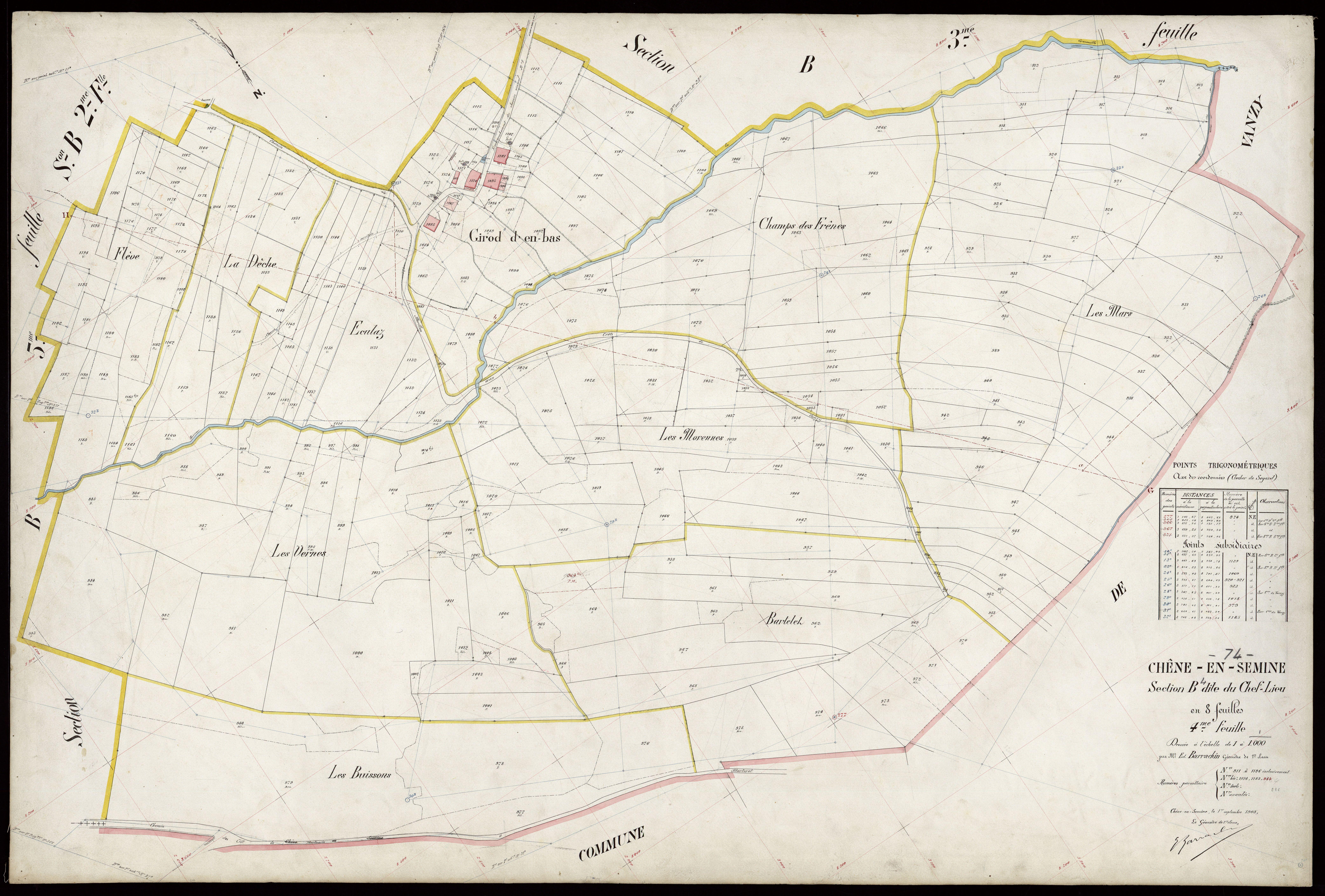 3 P 3 3438 - Feuille n° , parcelles n° 1197 à 1328 - 1er septembre 1908