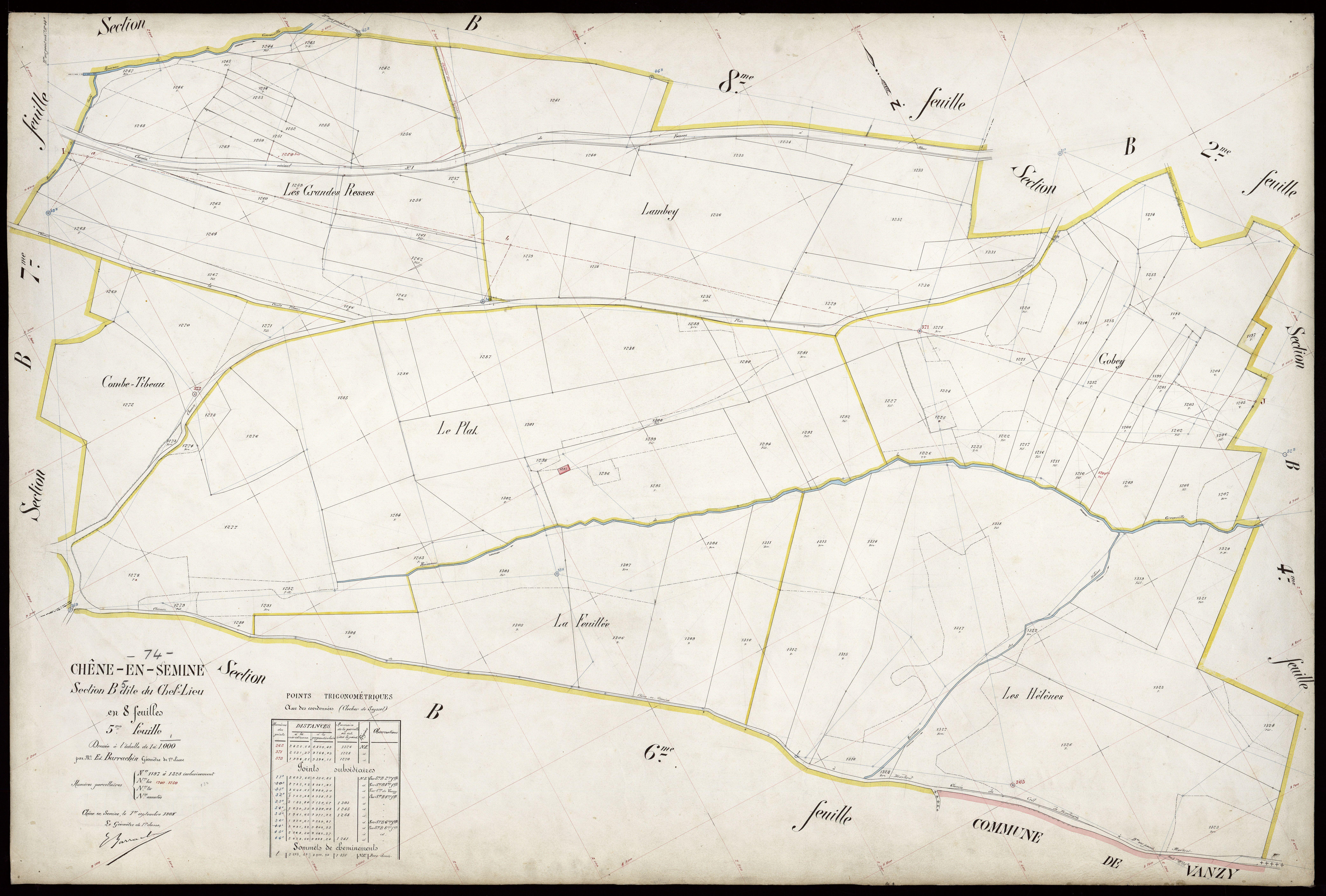 3 P 3 3439 - Feuille n° 6, parcelles n° 1329 à 126 - 1er septembre 1908