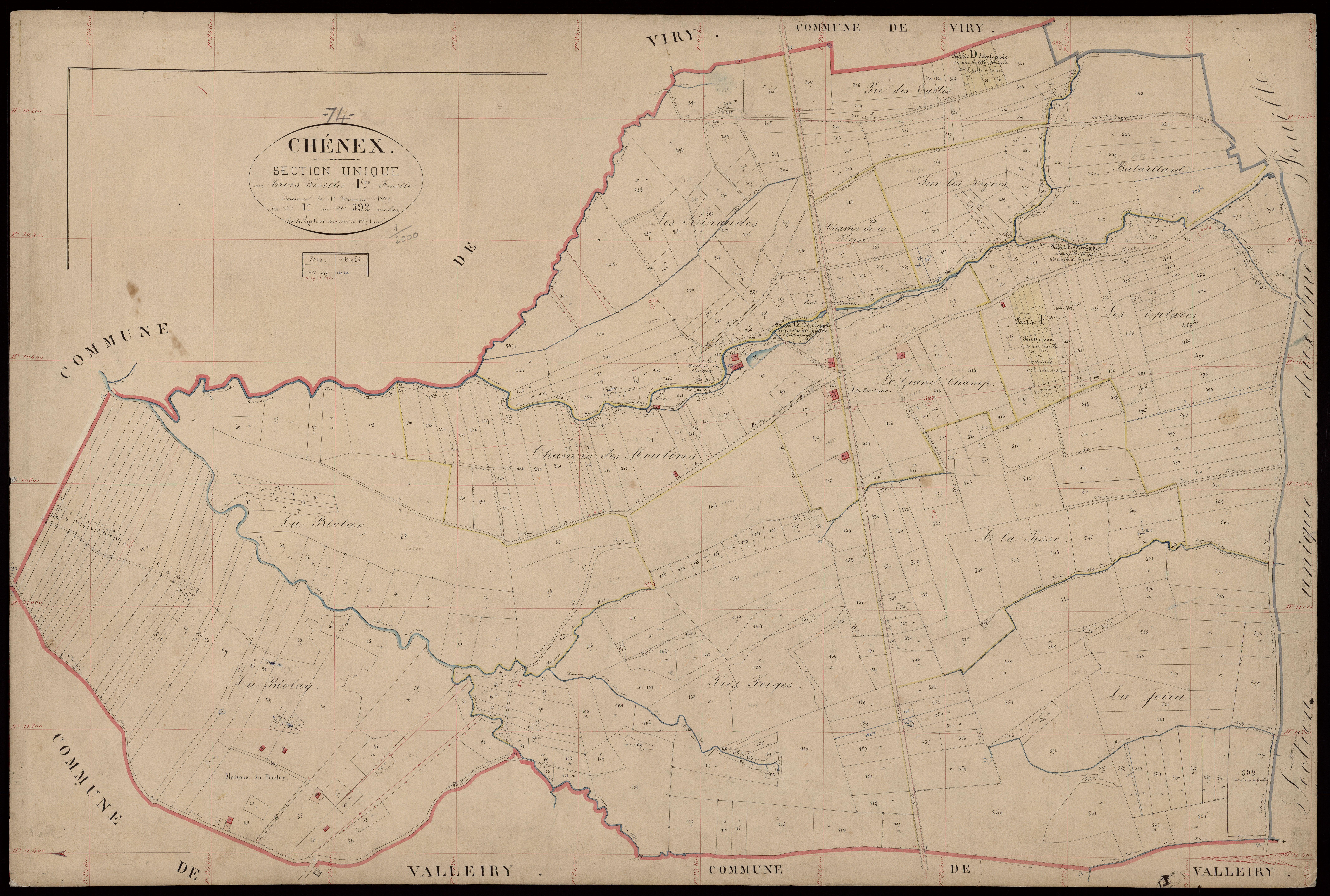 3 P 3 3444 - Feuille n° 2, parcelles n° 93 à 1106 - 1er novembre 1871