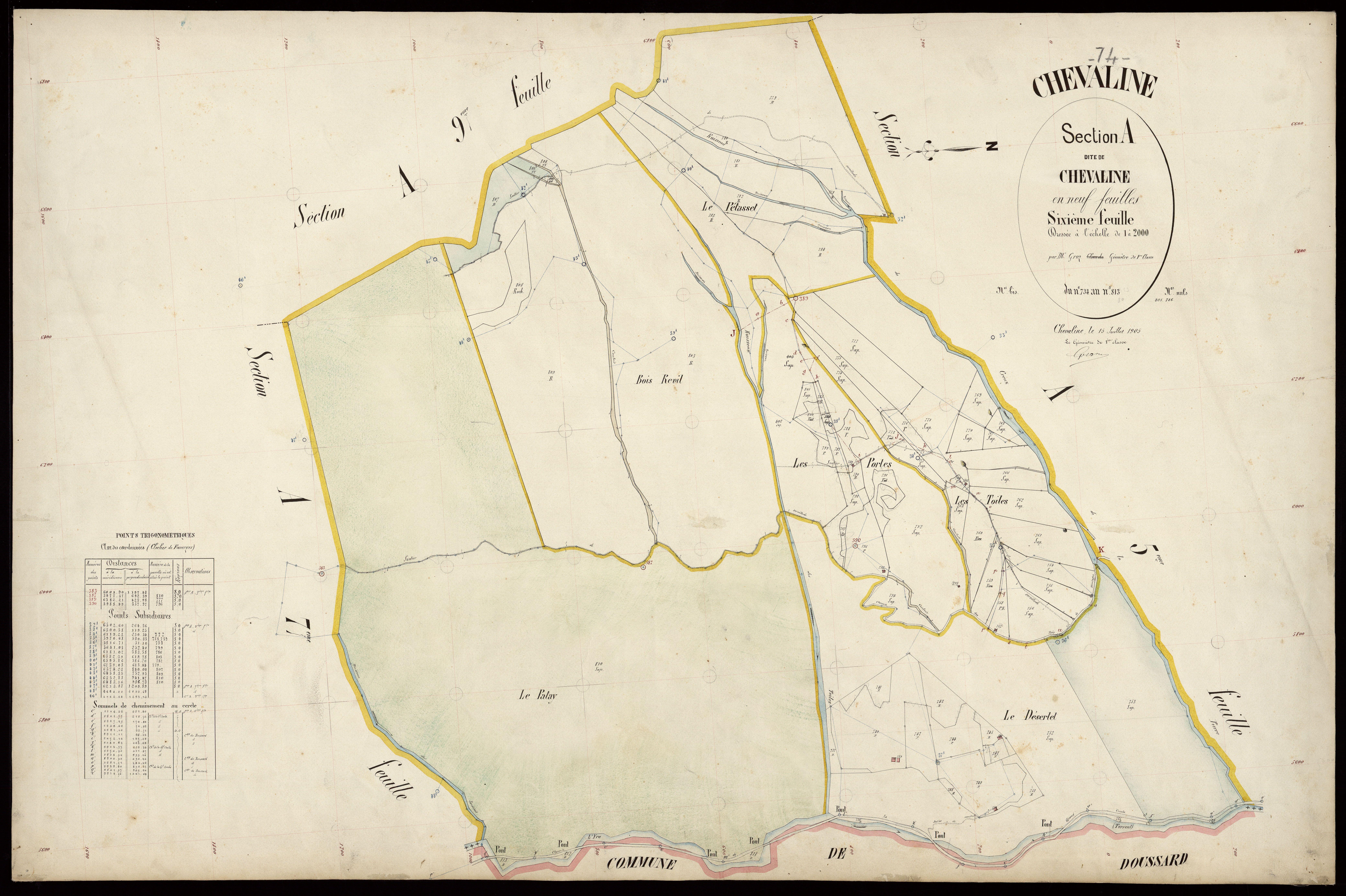 3 P 3 3514 - Feuille n° 7, parcelles n° 814 à 879 - 15 juillet 1905