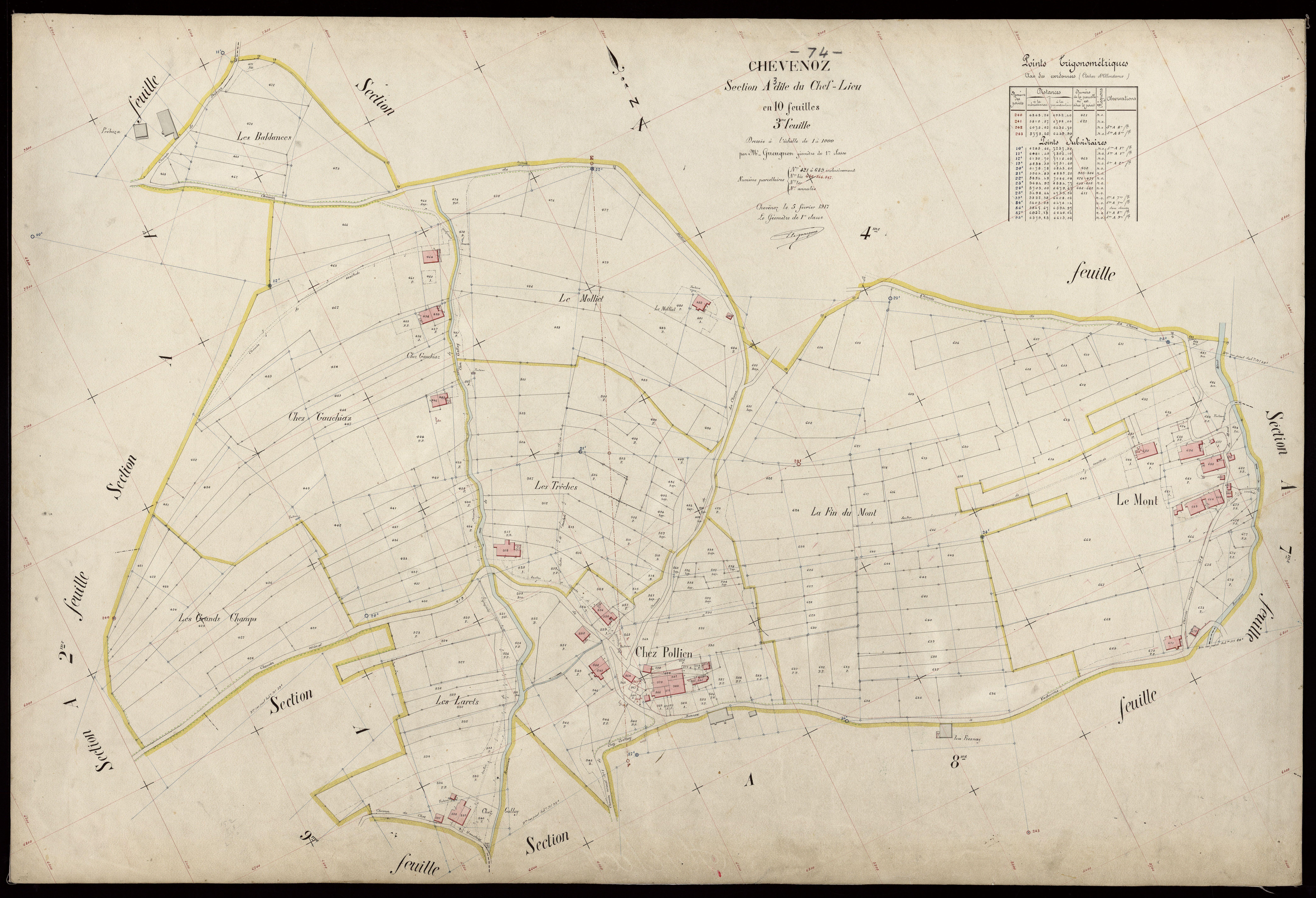 3 P 3 3521 - Feuille n° 4, parcelles n° 690 à 807 - 5 février 1917