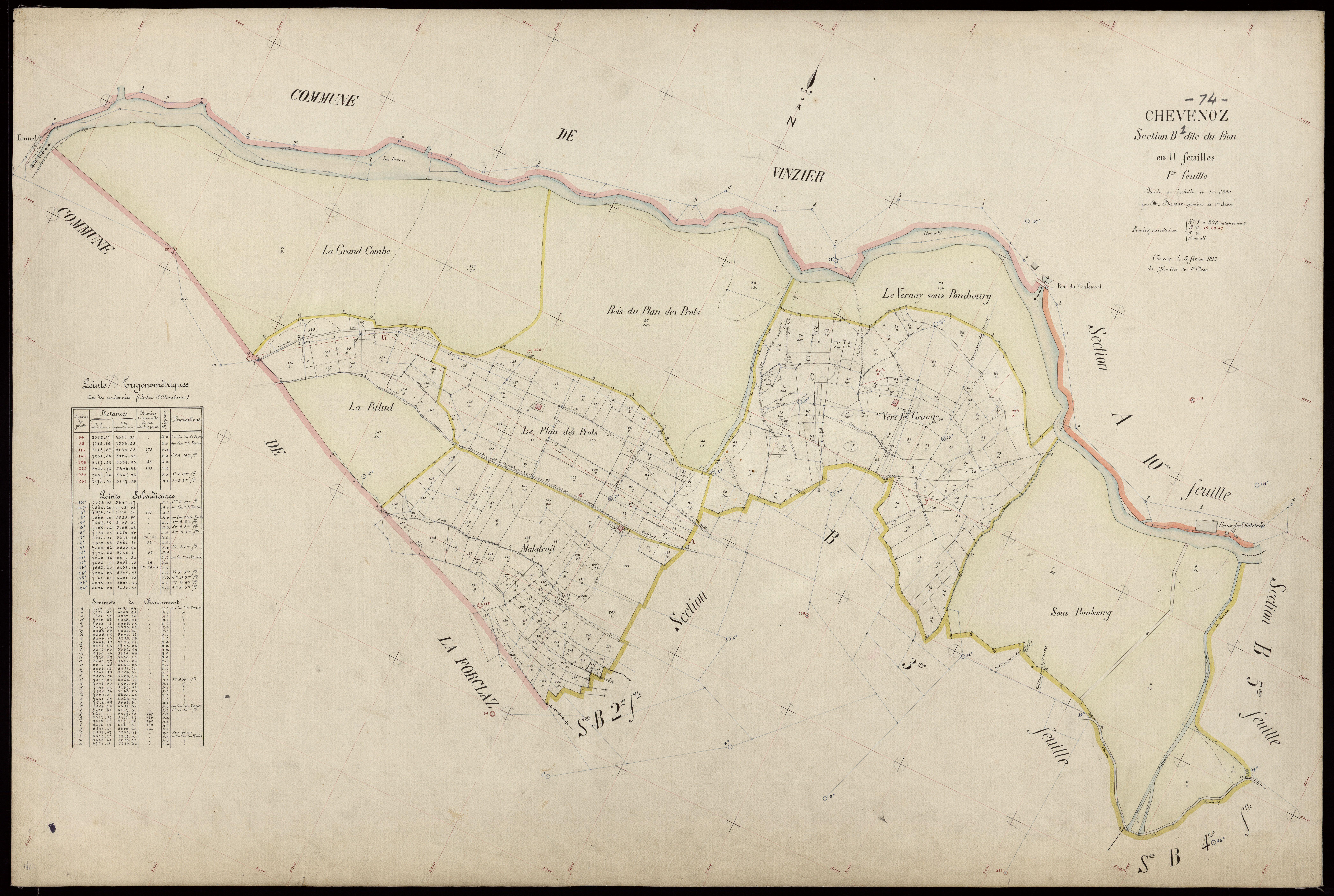 3 P 3 3529 - Feuille n° 2, parcelles n° 224 à 34 - 5 février 1917
