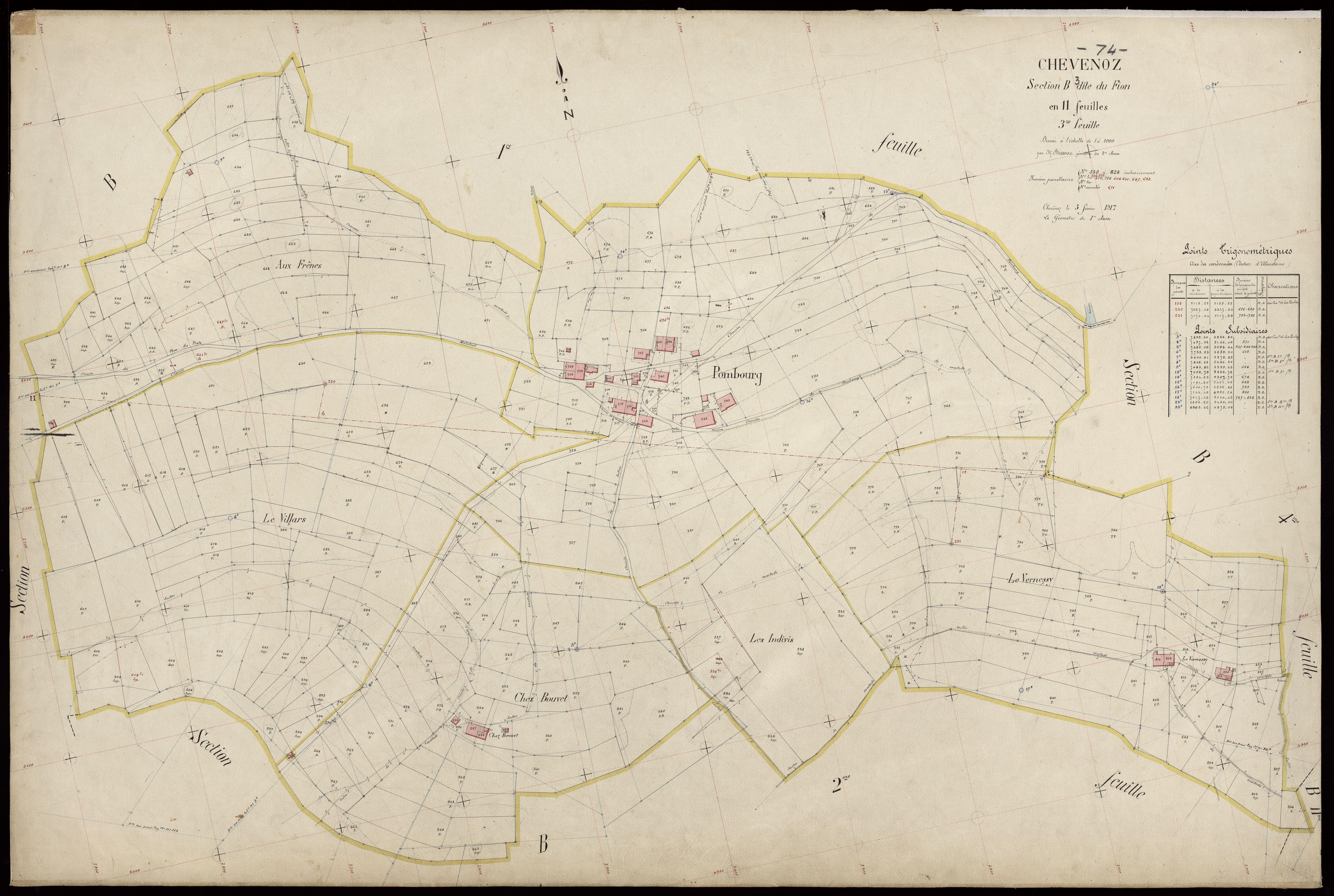 3 P 3 3531 - Feuille n° 4, parcelles n° 829 à 971 - 5 février 1917