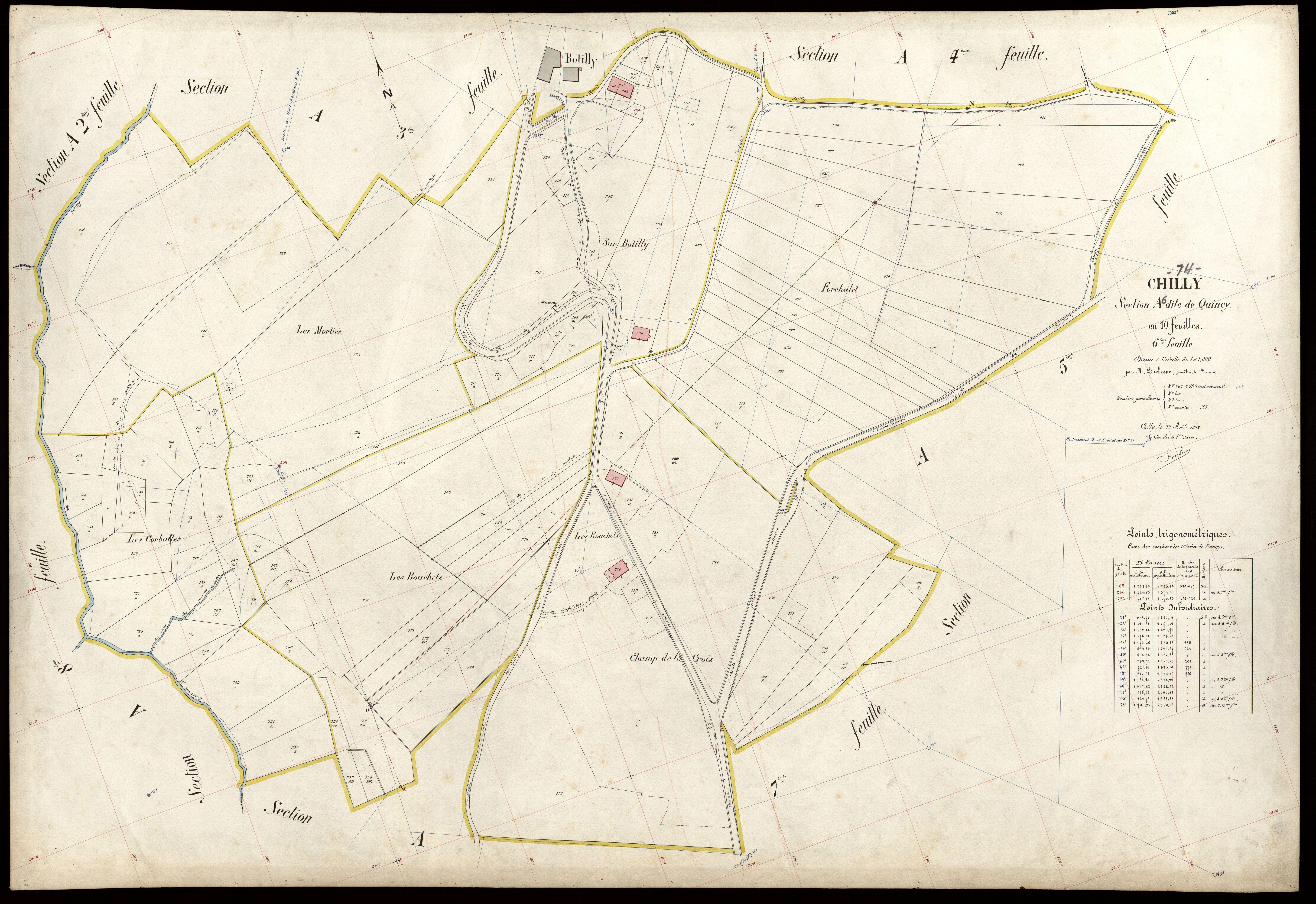 3 P 3 3565 - Feuille n° 7, parcelles n° 796 à 1018 - 10 août 1908
