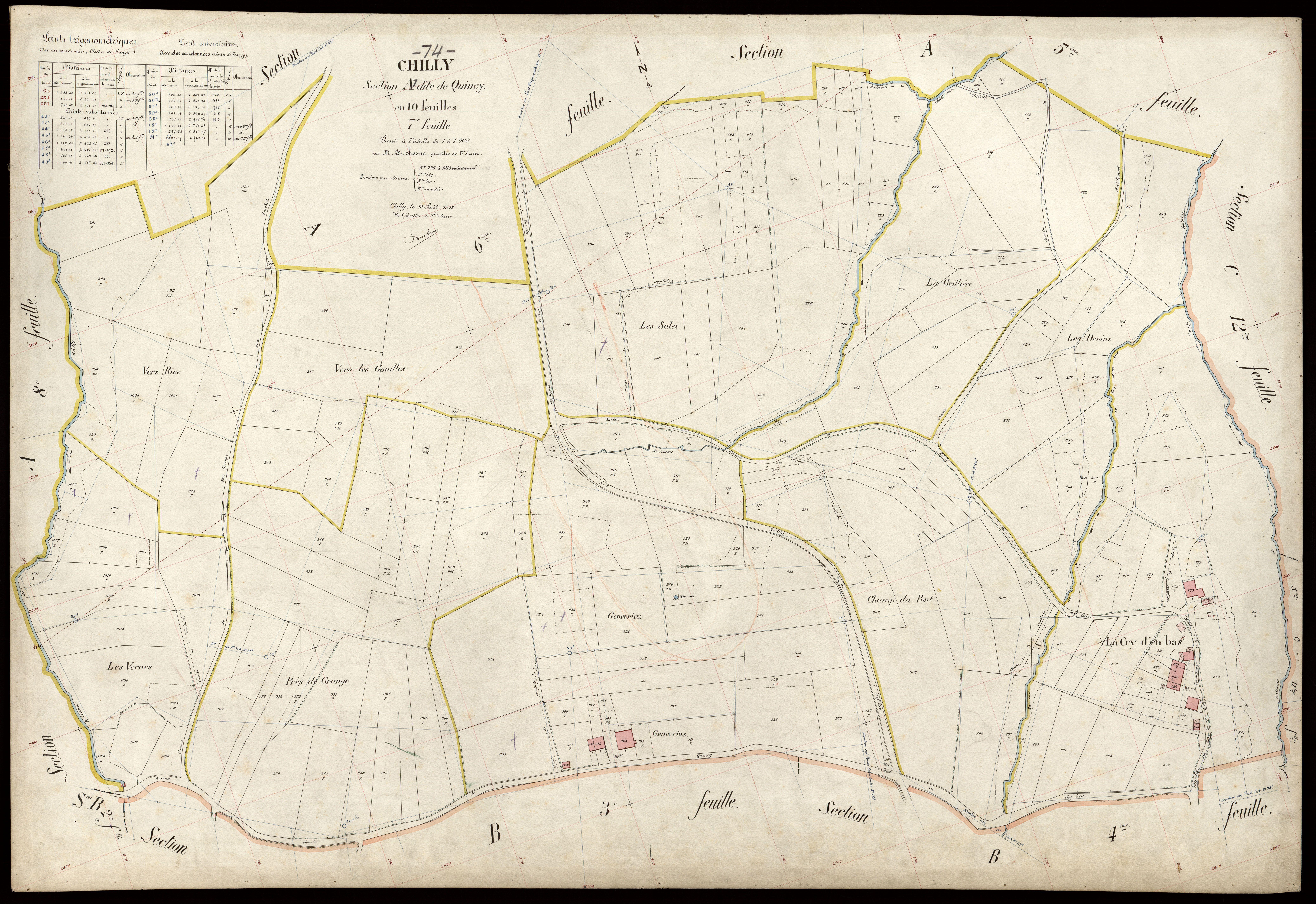 3 P 3 3566 - Feuille n° 8, parcelles n° 1019 à 118 - 10 août 1908