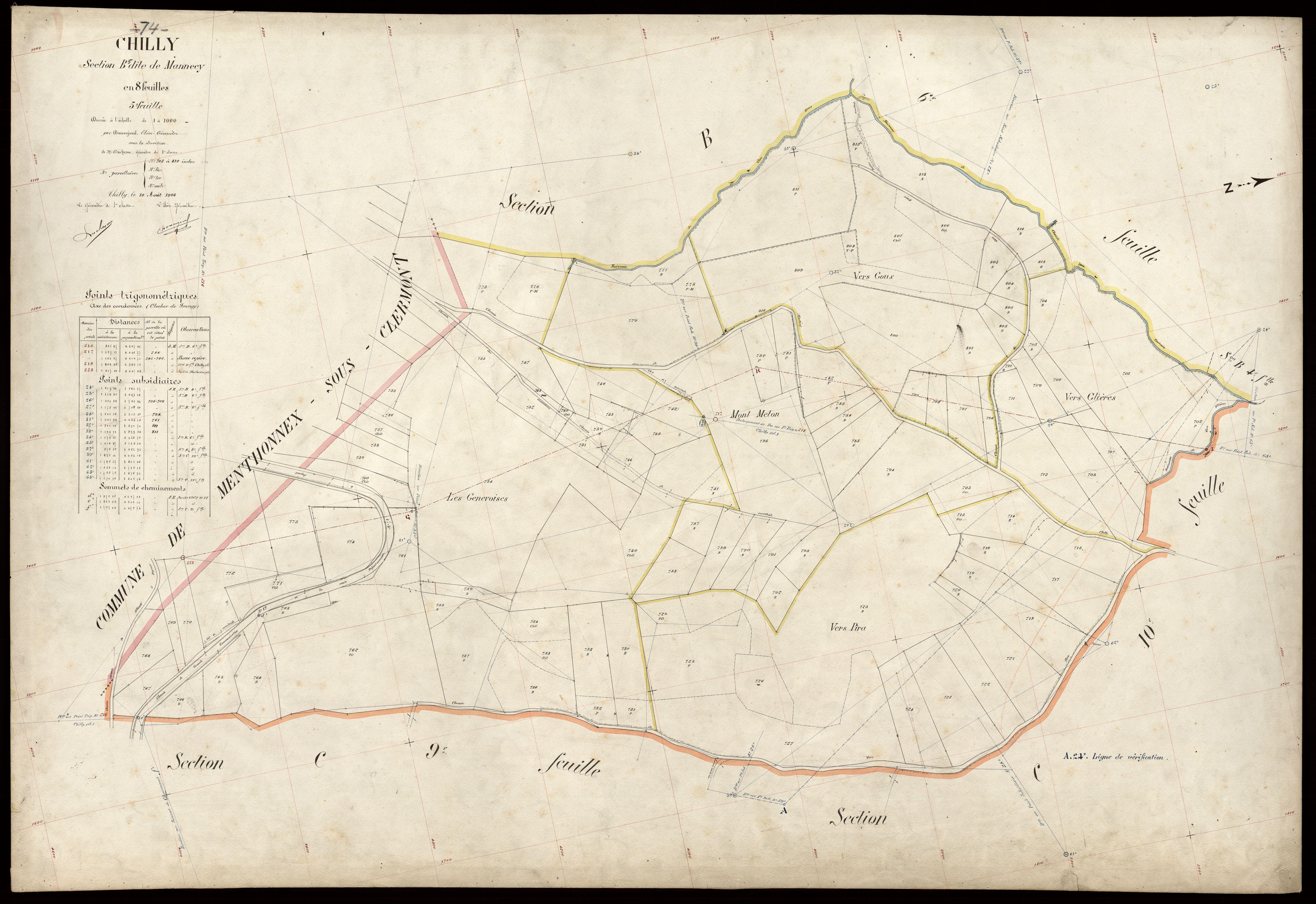 3 P 3 3574 - Feuille n° 6, parcelles n° 816 à 1026 - 10 août 1908