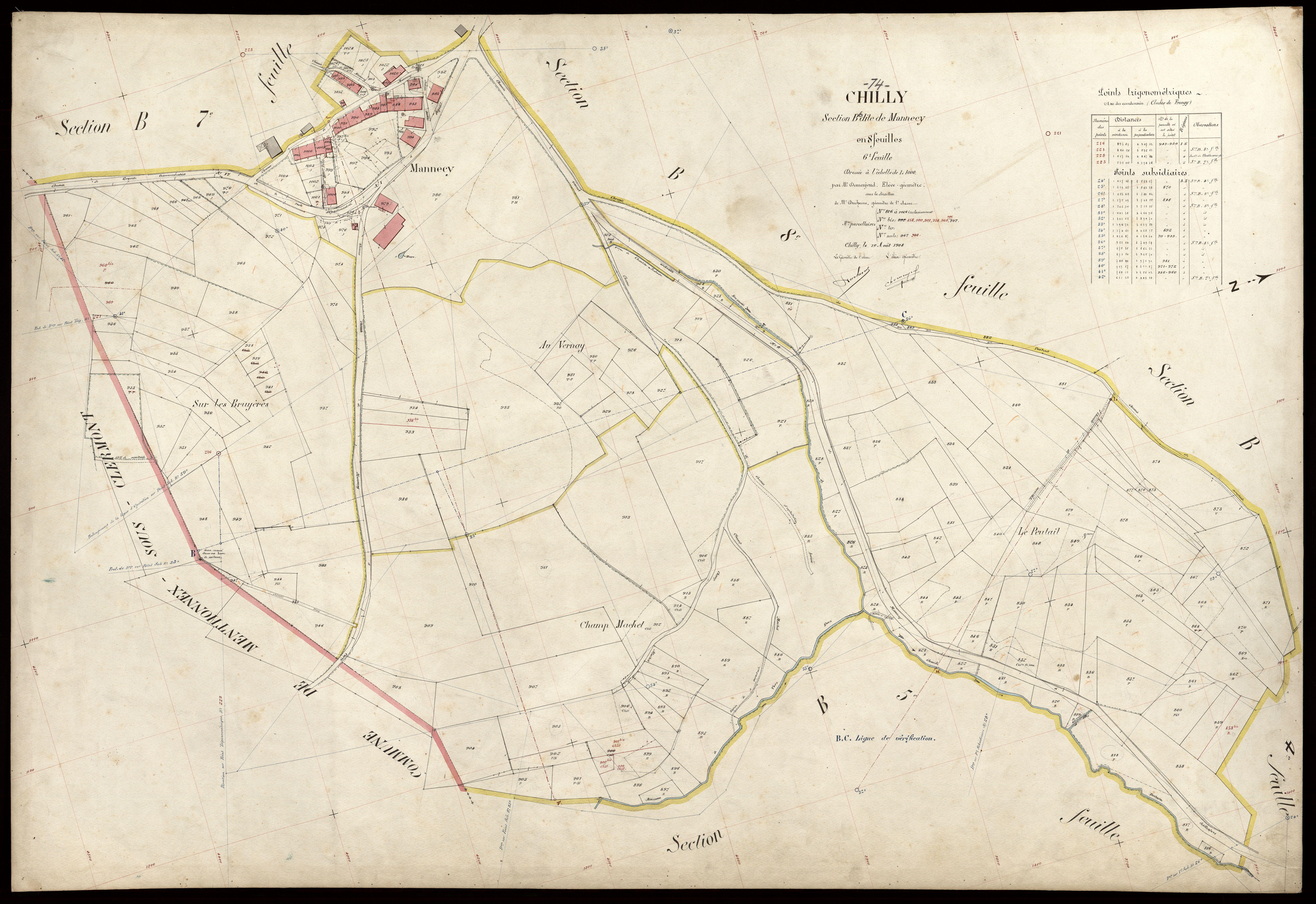 3 P 3 3575 - Feuille n° 7, parcelles n° 1027 à 1114 - 10 août 1908
