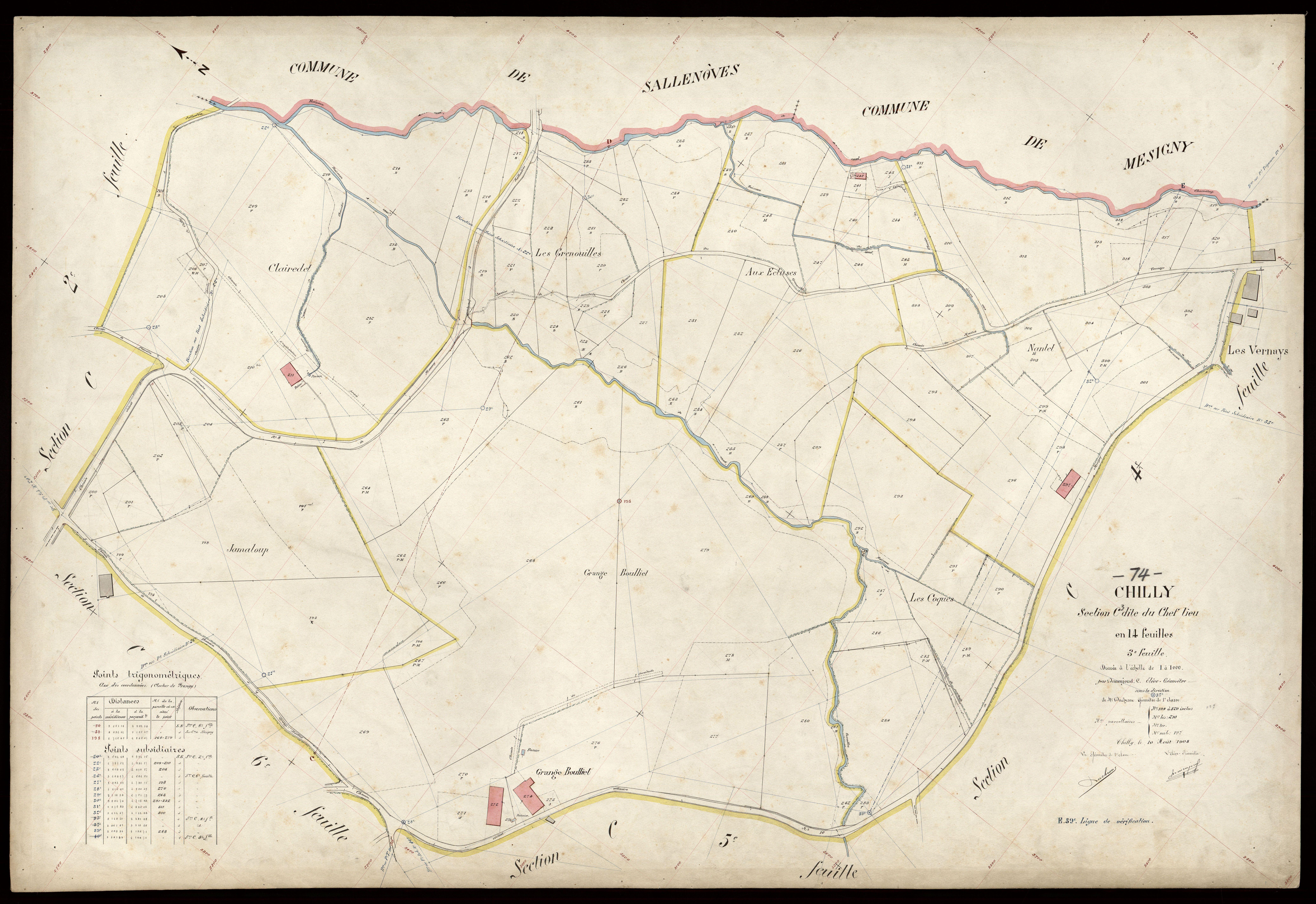 3 P 3 3580 - Feuille n° 4, parcelles n° 321 à 424 - 10 août 1908