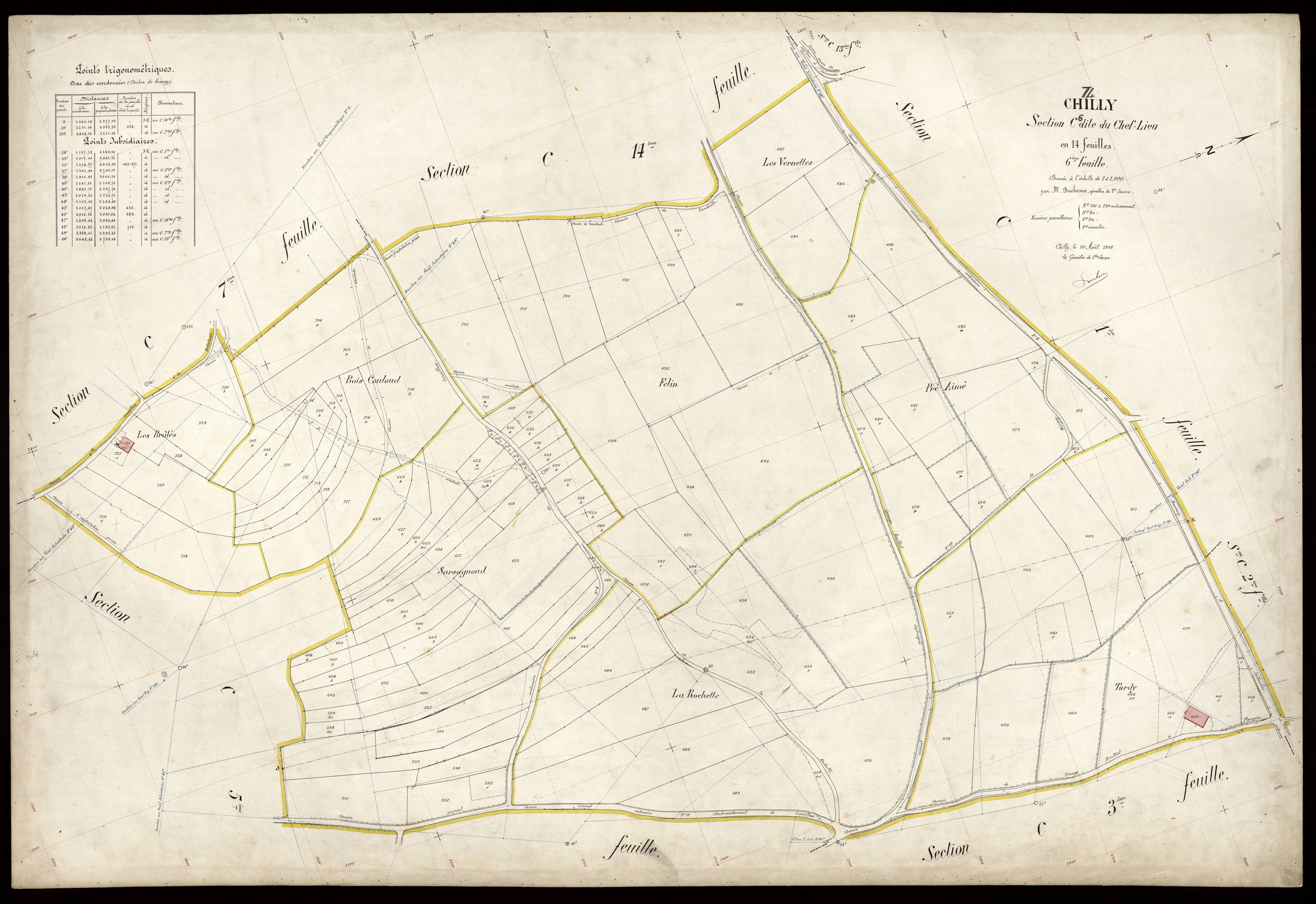 3 P 3 3583 - Feuille n° 7, parcelles n° 727 à 970 - 10 août 1908