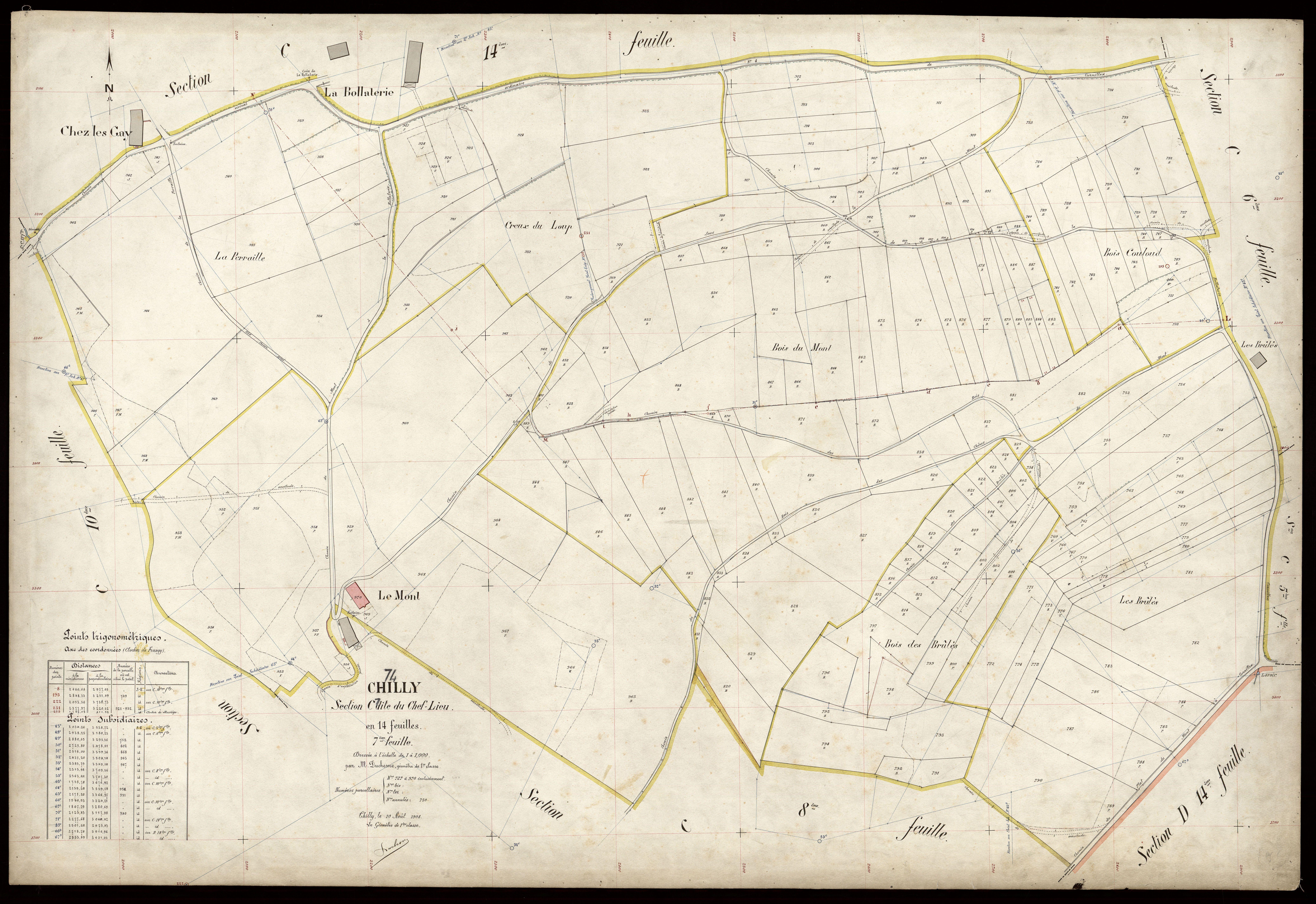 3 P 3 3584 - Feuille n° 8, parcelles n° 971 à 1068 - 10 août 1908