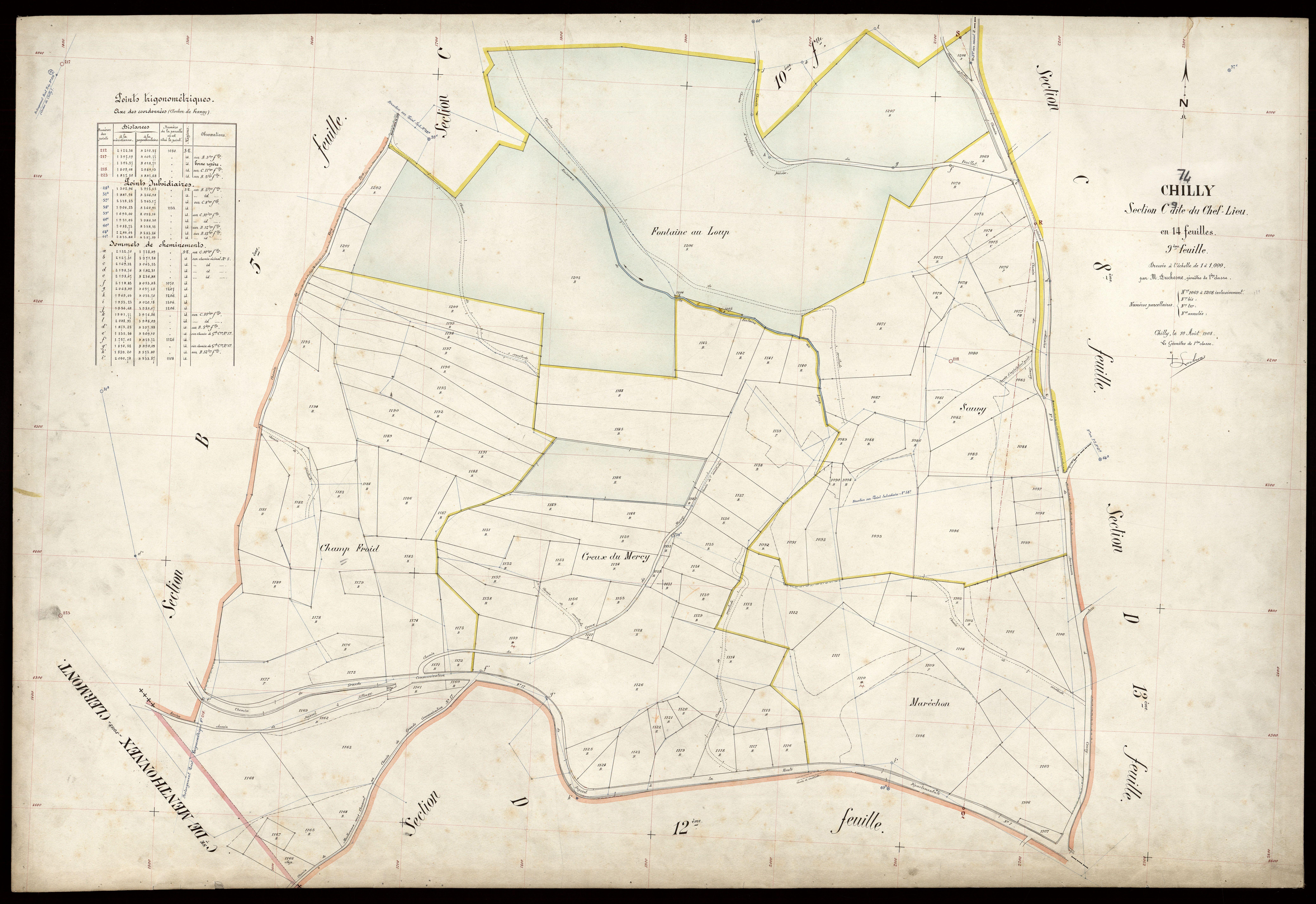 3 P 3 3586 - Feuille n° 10, parcelles n° 1209 à 136 - 10 août 1908